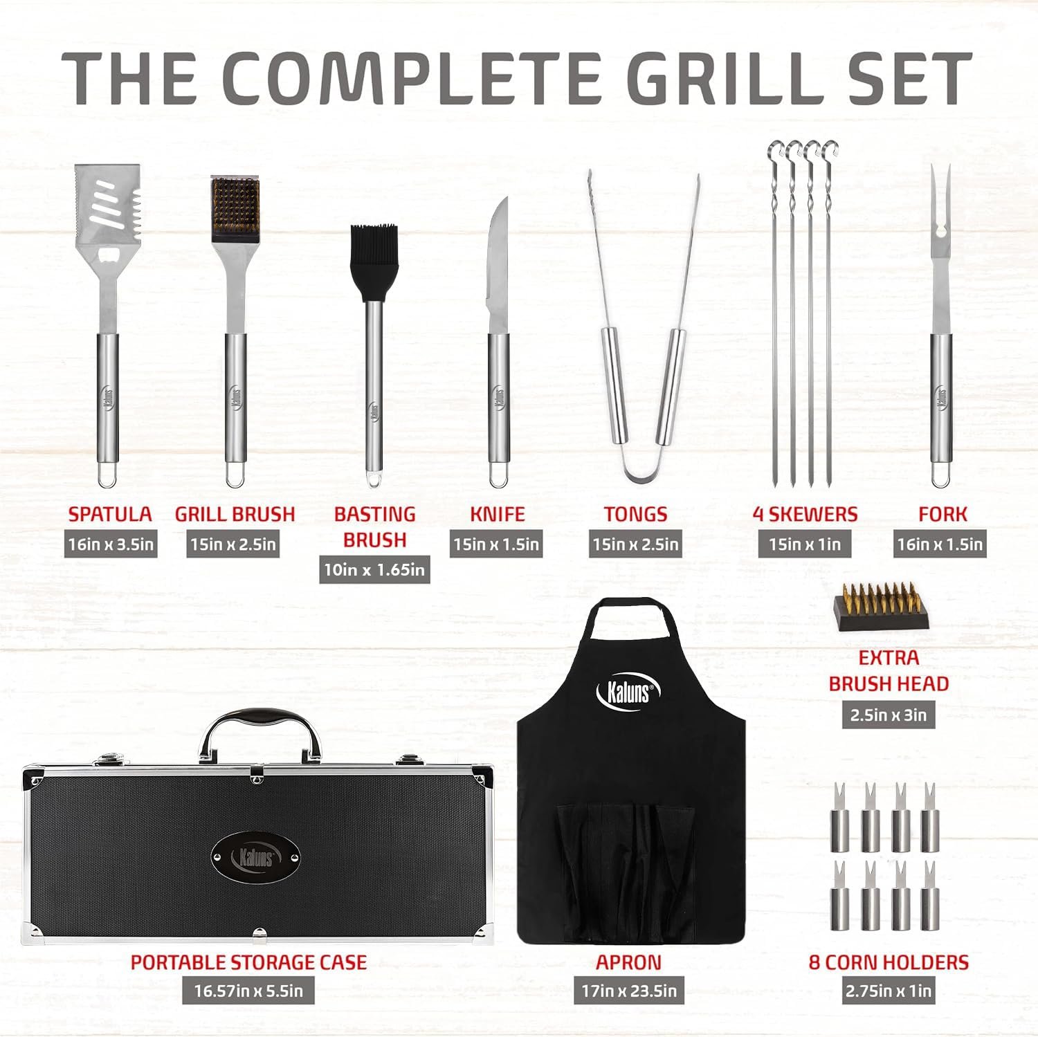 Kaluns Grilling Accessories, Birthday Gifts for Men Grilling Gifts, Heavy Duty Stainless Steel BBQ Grill Tools Set for Outdoor Grill with Aluminum Case and Apron, Husband Dad Gifts for Christmas - Image 8