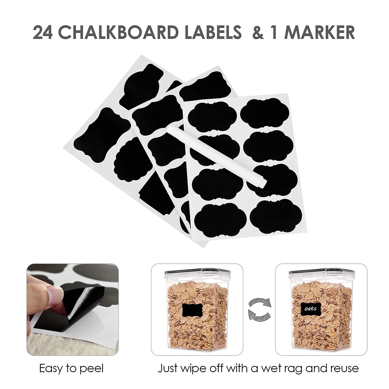 Airtight Food Storage Containers with Lids, Vtopmart 24 pcs Plastic Kitchen and Pantry Organization Canisters for Cereal, Dry Food, Flour and Sugar, BPA Free, Includes 24 Labels,Black - Image 2