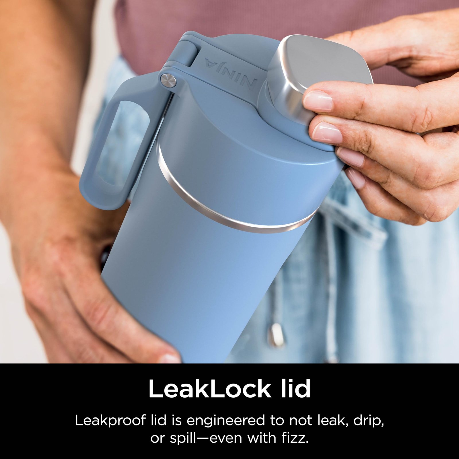 Ninja DW2401BL Thirsti 24oz Travel Water Bottle, For Carbonated Sparkling Drinks, Colder and Fizzier Longer, Leak Proof, 24 Hrs Cold, Dishwasher Safe, Stainless Steel Insulated Tumbler, Storm Blue - Image 6