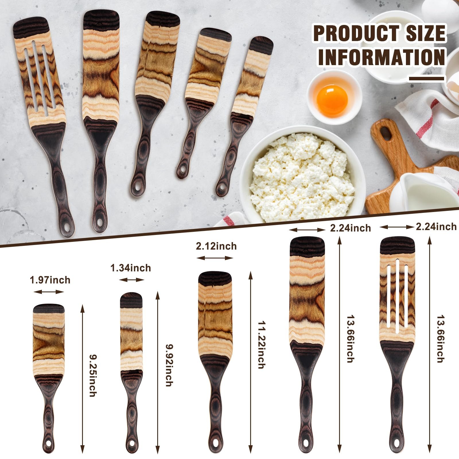 Spurtle Set, Wooden Utensils for Cooking, Kitchen Utensils Set, Pakkawood Kitchen Cooking Utensils Set, Apartment Essentials Wood Serving Spatula spoon, Home & kitchen Gift for Women & Men - Image 6