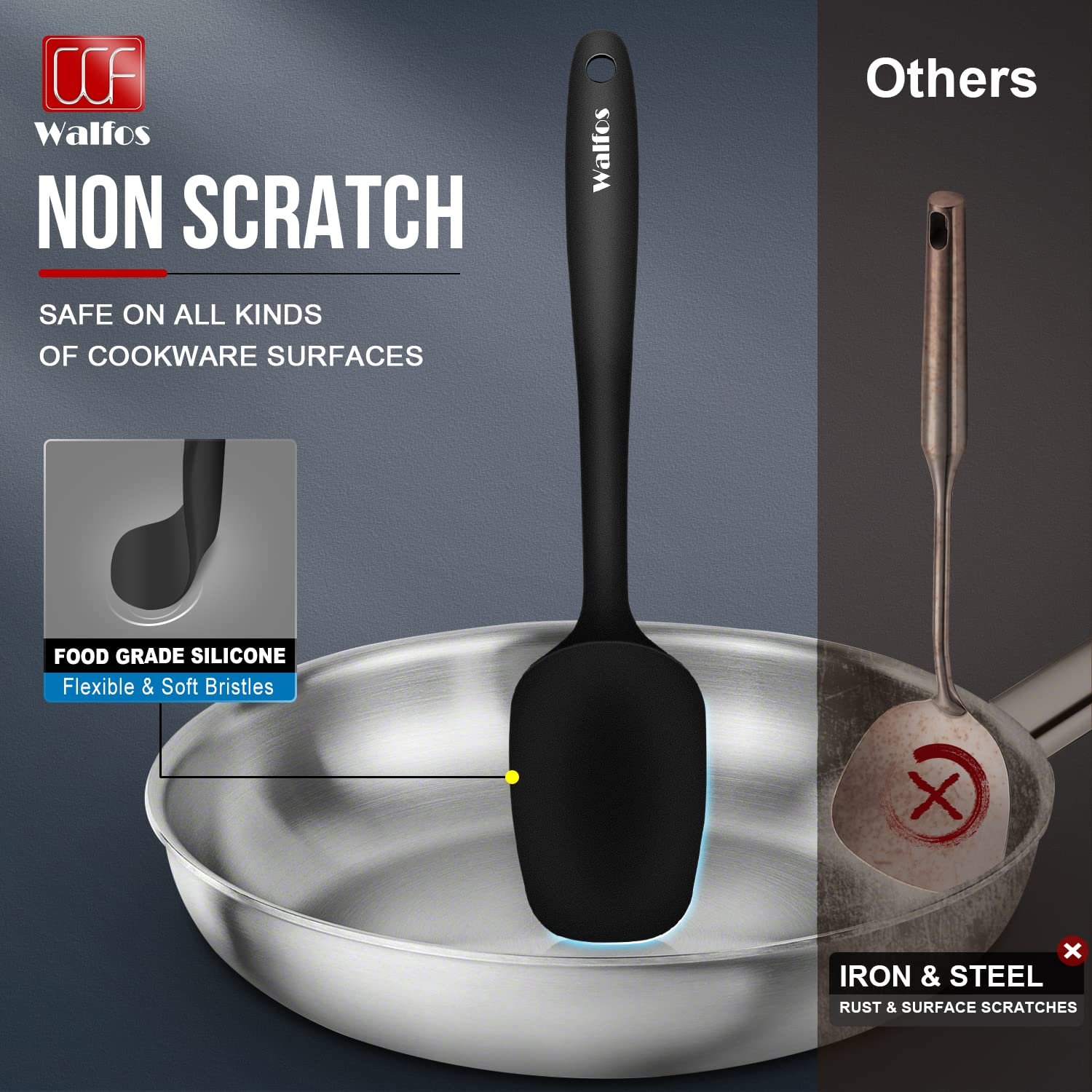 Walfos Silicone Spatula Set of 5 - (600°F) High Heat Resistant Kitchen Scraper Spatulas, One-Pieces Seamless Design, Perfect for Cooking Mixing & Baking - BPA Free and Dishwasher Safe,black - Image 4