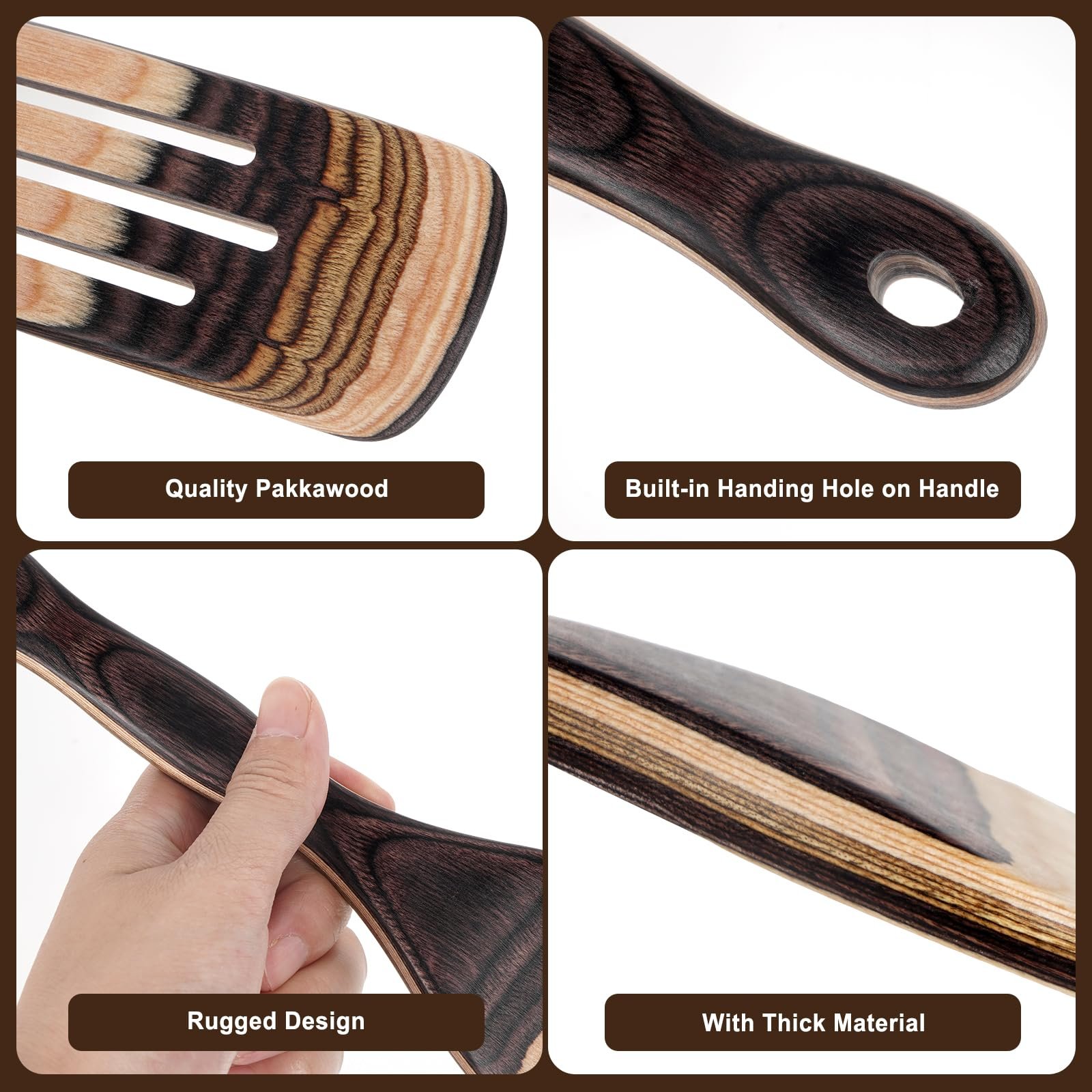 Spurtle Set, Wooden Utensils for Cooking, Kitchen Utensils Set, Pakkawood Kitchen Cooking Utensils Set, Apartment Essentials Wood Serving Spatula spoon, Home & kitchen Gift for Women & Men - Image 5