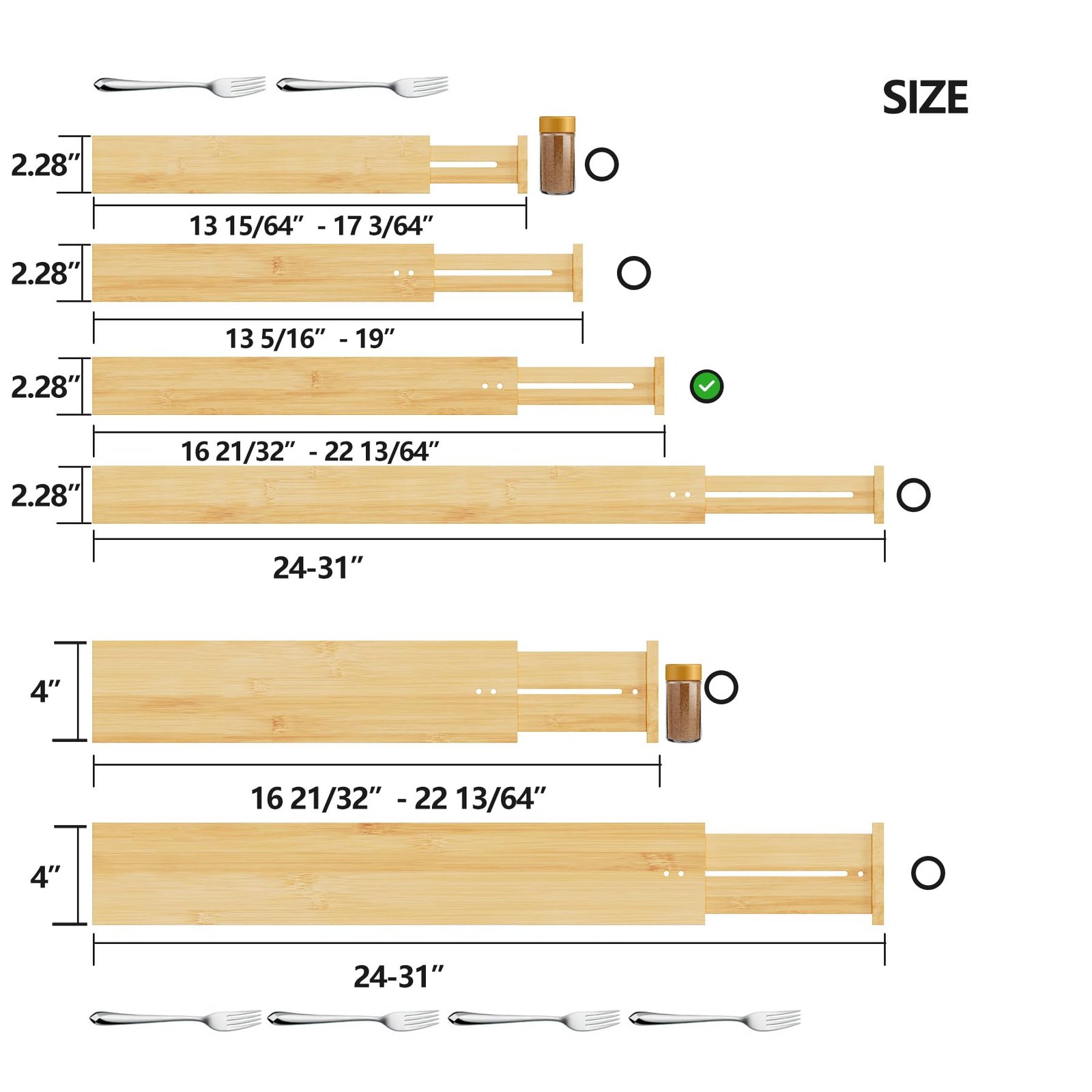 BAMEOS Drawer Dividers kitchen Organization Bamboo Utensil Organizers for Kitchen Bedroom Bathroom Dresser Office 4-pack - Image 7