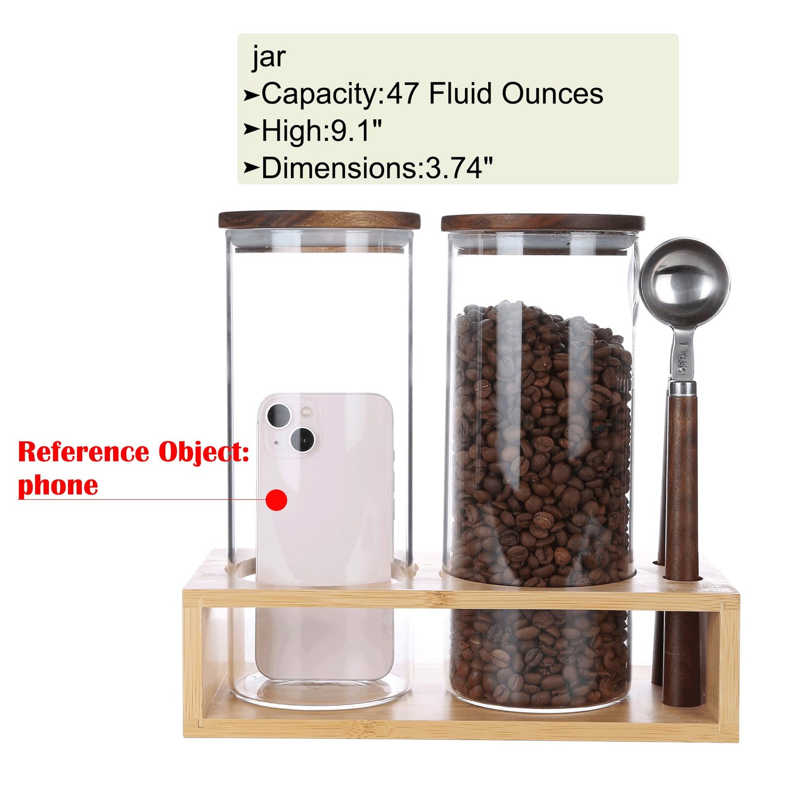 KKC HOME ACCENTS Clear Glass Food Storage Canisters with Airtight Wooden Lids and Scoops,Air Tight Sealed Glass Canisters with Spoons for Ground Coffee and Beans,Loose Tea,Flour,Sugar,47 Fl oz - Image 6