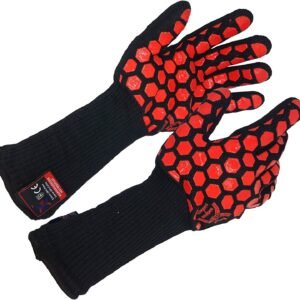 J H Heat Resistant Oven Glove:EN407 Certified 932 °F, 2 Layers Silicone Coating, Oven Mitts for Cooking, Kitchen, Fireplace,Camping, Grilling