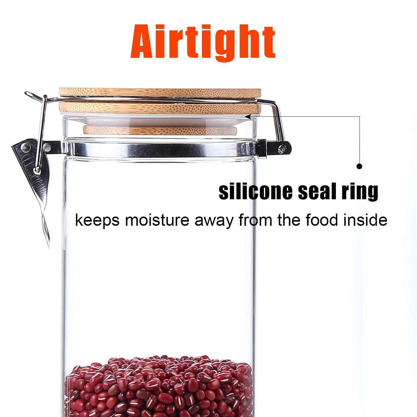 KKC HOME ACCENTS Tall Glass Pasta Storage Container with Hinged Lid,Glass Spaghetti Storage Jar Airtight Lid,Pasta Spaghetti Kitchen Cani ster Noodle Holder Container with Bamboo Ld - Image 4