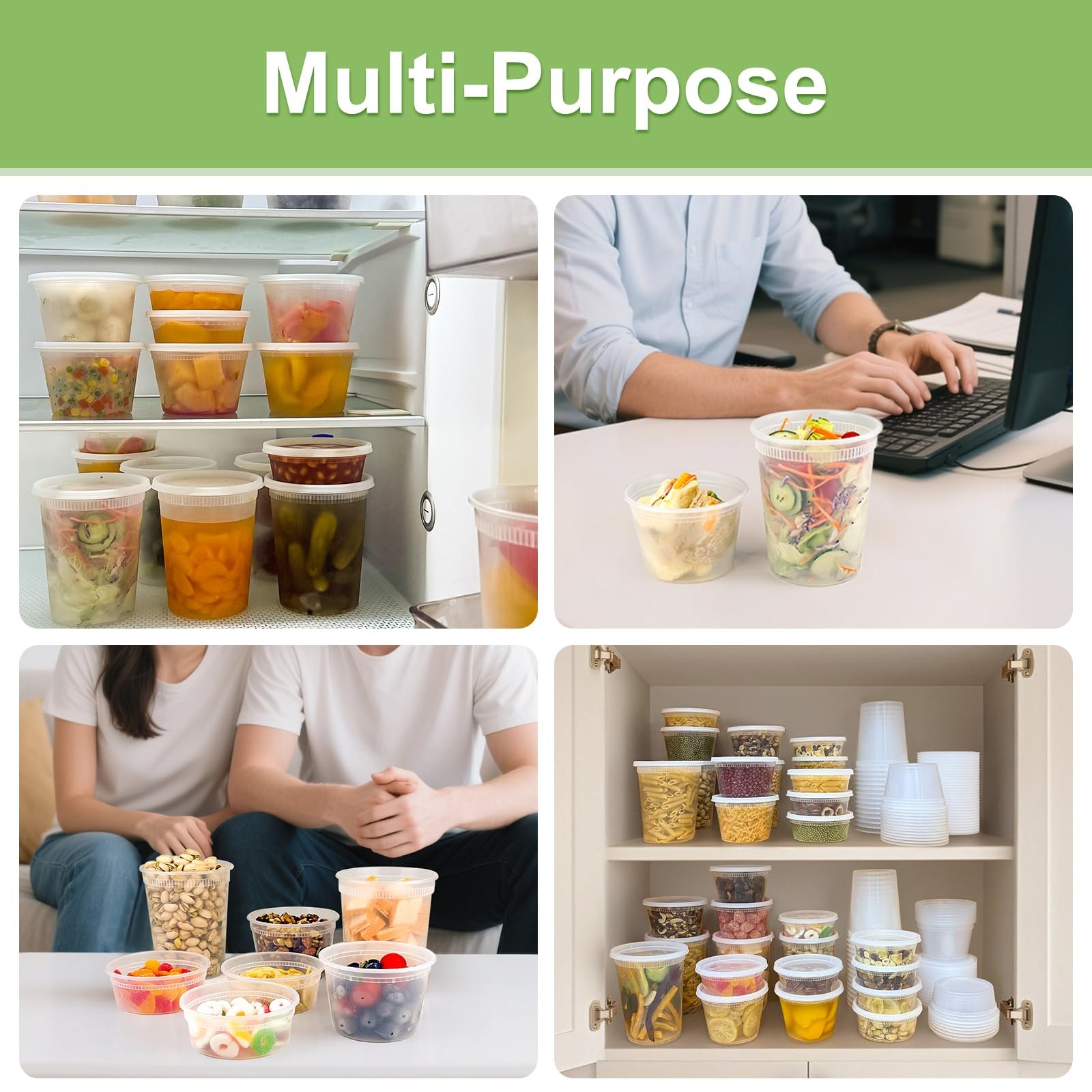 Dipoo 60 Sets (120-Piece) Deli Containers with Lids, 32/16/8 oz X 20 Set Each, Leak-Proof & BPA Free Airtight Takeout Plastic Food Storage Containers for Soup, Freezer/Microwave/Dishwasher Safe - Image 3