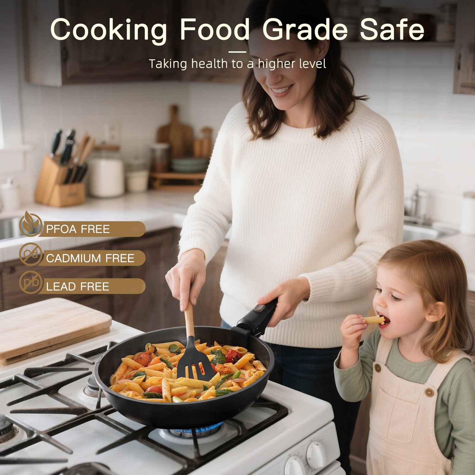 Astercook 21 Pcs Pots and Pans Set Non Stick, Ceramic Cookware Set Detachable Handle, RV Kitchen Cooking Set Removable Handles, Oven Safe, Induction Ready, Stackable Non-stick Set, Black - Image 3