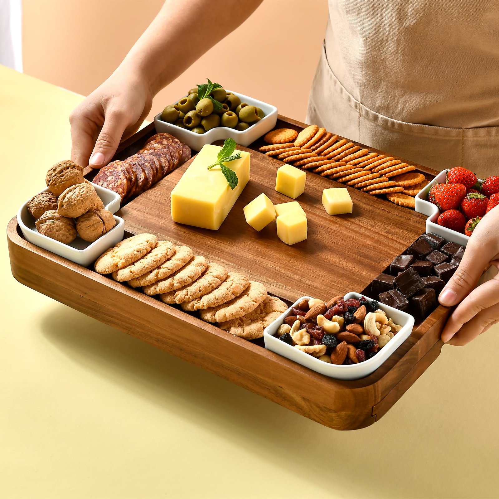 Shanik Upgraded Acacia Cheese Board Set, Square Shaped Charcuterie Set, Cheese Platter, Handcrafted Design and Stainless Steel Cutlery Set - Gift for Any Occasion No Engraving - Image 5