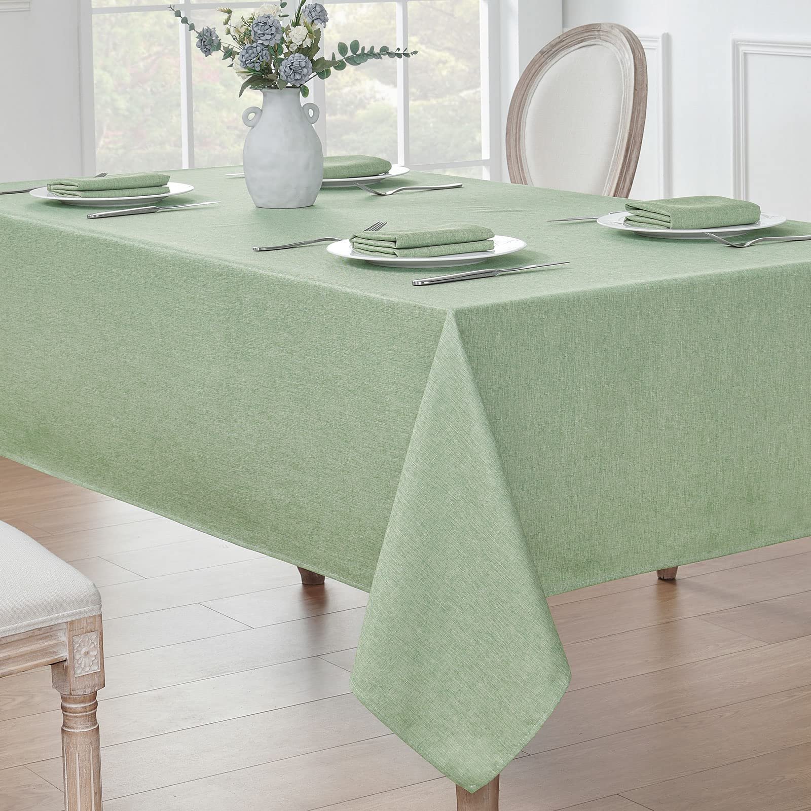Veblandy Rectangle Tablecloth Linen Textured Waterproof & Stain Resistant Table Cloth Wrinkle Free Decorative Fabric Farmhouse Table Cover for Dining/Party/Buffet/Wedding, 52 x 70 Inch, Sage Green - Image 4
