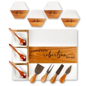 Personalized Charcuterie Board - Custom Engraved Wooden Marble Cheese Boards for Bridal Shower, Wedding, Housewarming, Birthday & Anniversary Gifts - Perfect Gift for Couples & Women