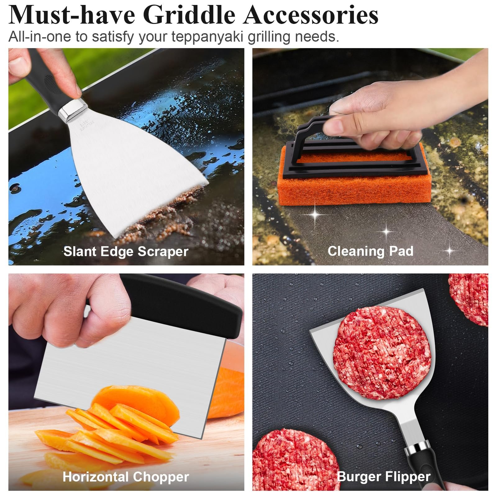 Grilliance 27pcs Griddle Accessories Kit for Blackstone, Professional Hibachi Flat Top Grill Tools, Enlarged Spatula Gift Set with Basting Cover,Burger Press Patty Maker for Outdoor BBQ Teppanyaki - Image 2