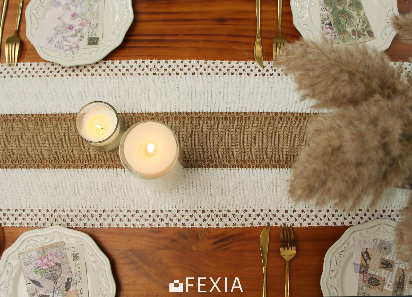 FEXIA Boho Table Runner for Summer Home Decor with Tassels 72 Inches Long Farmhouse Rustic Table Runner Macrame Burlap Table Decoration for Living Room Bridal Shower(12x72 Inches) - Image 3