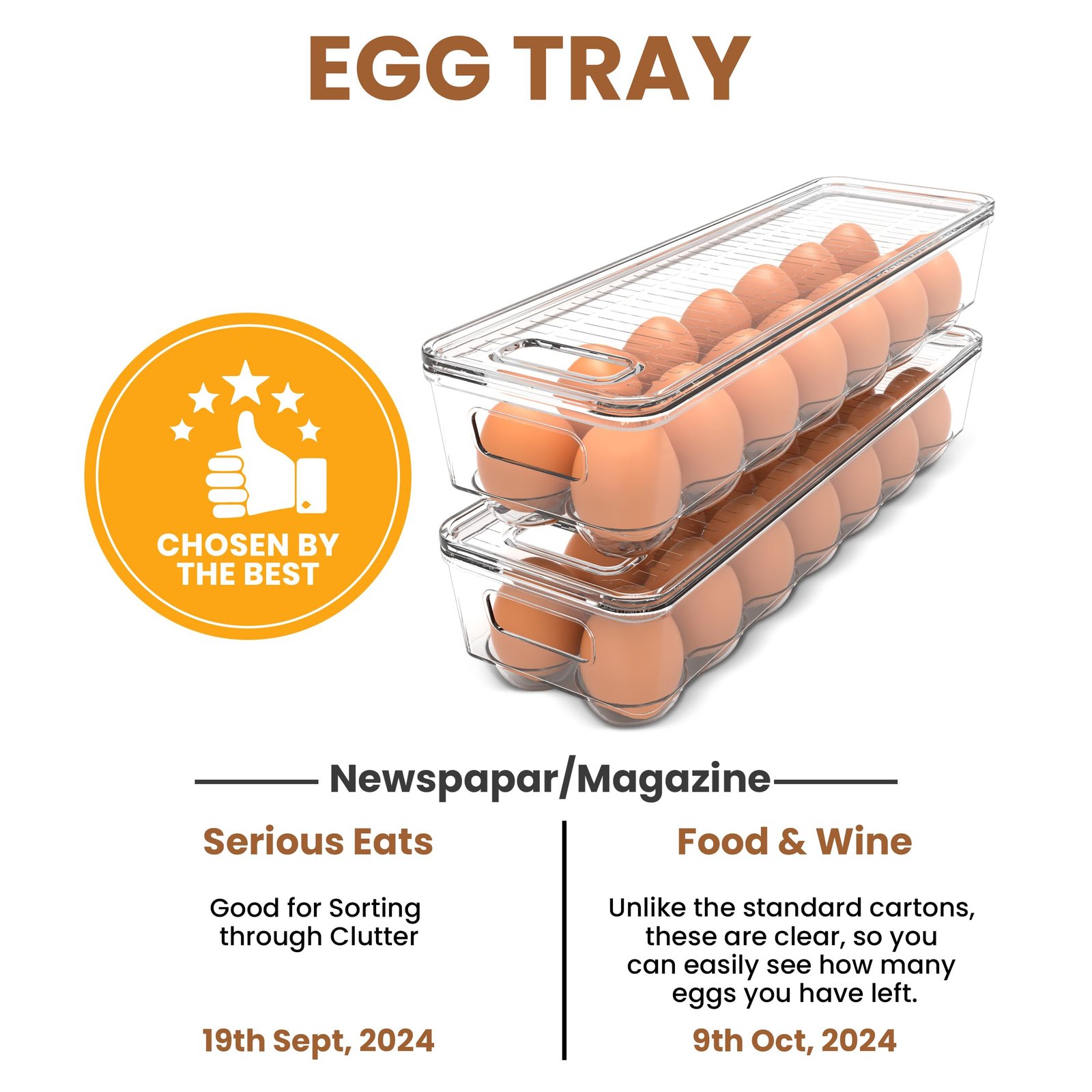 Utopia Home Egg Container With Lid and Handle for Refrigerator Organization- Pack of 2 - Clear Stackable Egg Holder for Kitchen or Pantry Organizers and Storage - Image 2