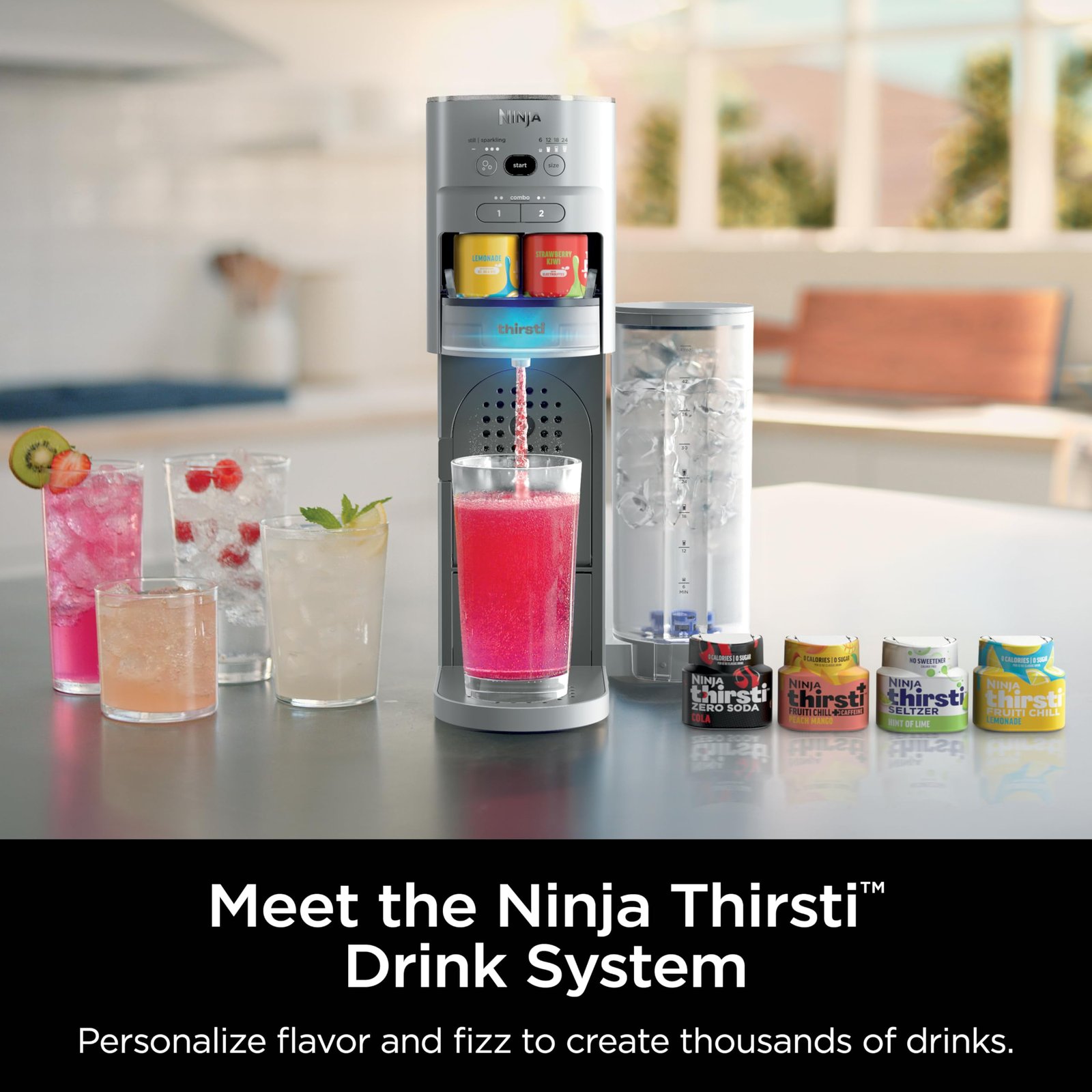 Ninja Thirsti Drink System, Soda Maker, Create Unique Sparkling & Still Drinks, Personalize Size & Flavor, Carbonated Water Machine, 60L CO2 Cylinder & Variety of Flavored Water Drops, Gray WC999AMZ - Image 9