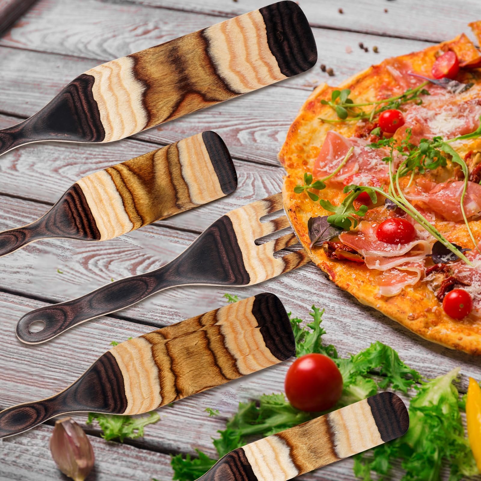 Spurtle Set, Wooden Utensils for Cooking, Kitchen Utensils Set, Pakkawood Kitchen Cooking Utensils Set, Apartment Essentials Wood Serving Spatula spoon, Home & kitchen Gift for Women & Men - Image 3