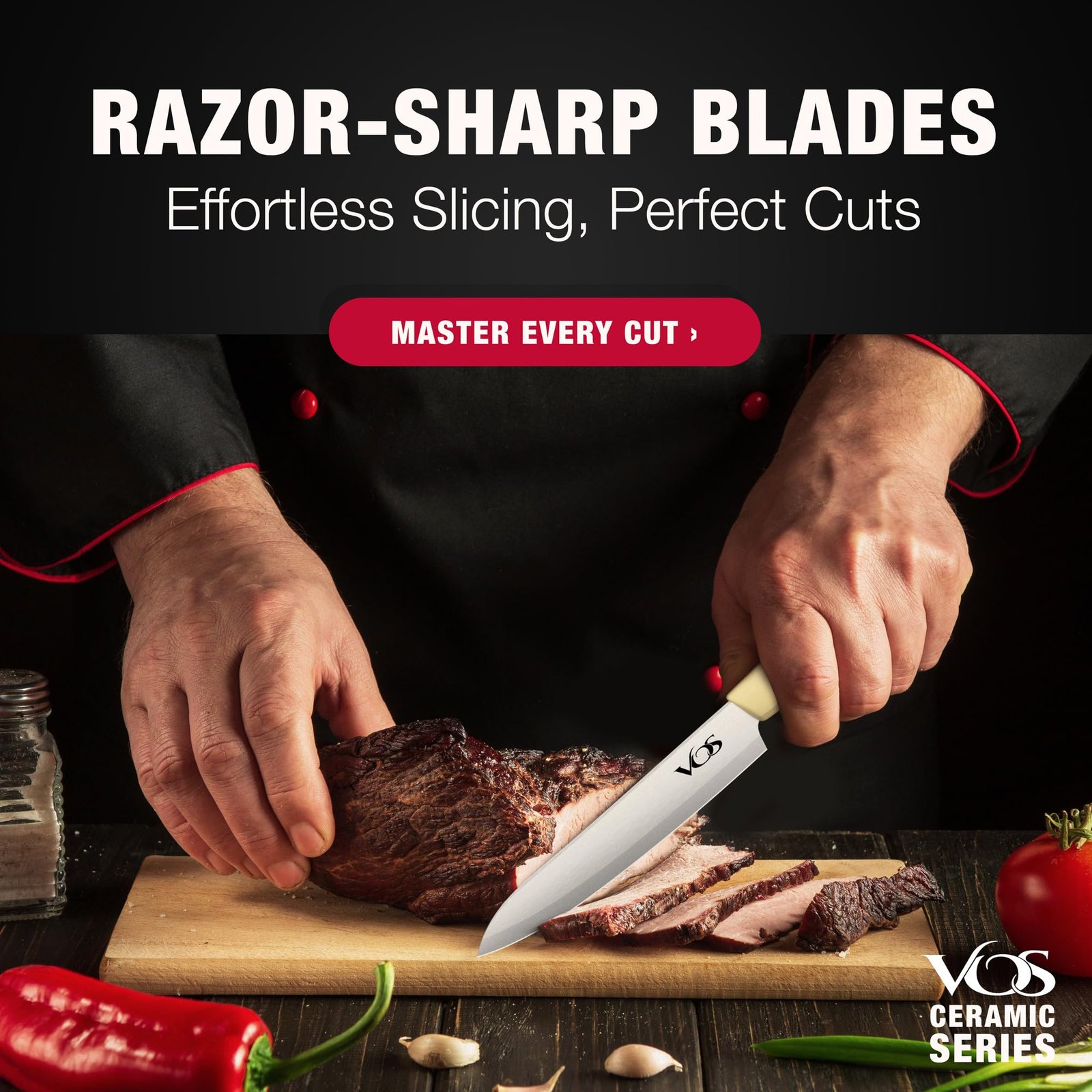 Vos Ceramic Knife Set – 4 Knives (3", 4", 5", 6") with Covers, Kitchen Scissors included | White Knives Set for Kitchen | Non-Stick Blades, Ergonomic Handles, For Cooking, Chopping & Peeling (Beige) - Image 7