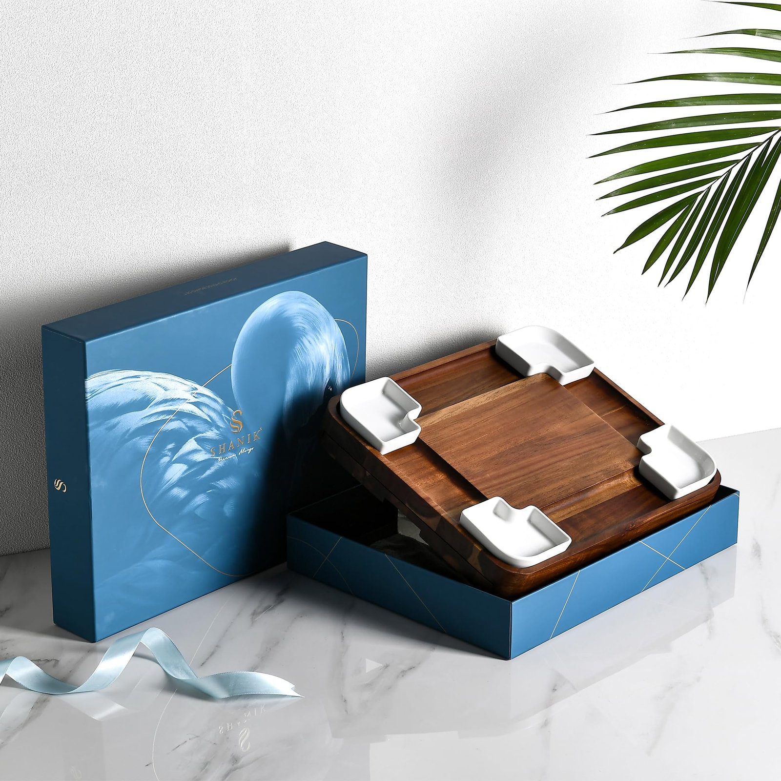 Shanik Upgraded Acacia Cheese Board Set, Square Shaped Charcuterie Set, Cheese Platter, Handcrafted Design and Stainless Steel Cutlery Set - Gift for Any Occasion No Engraving - Image 9