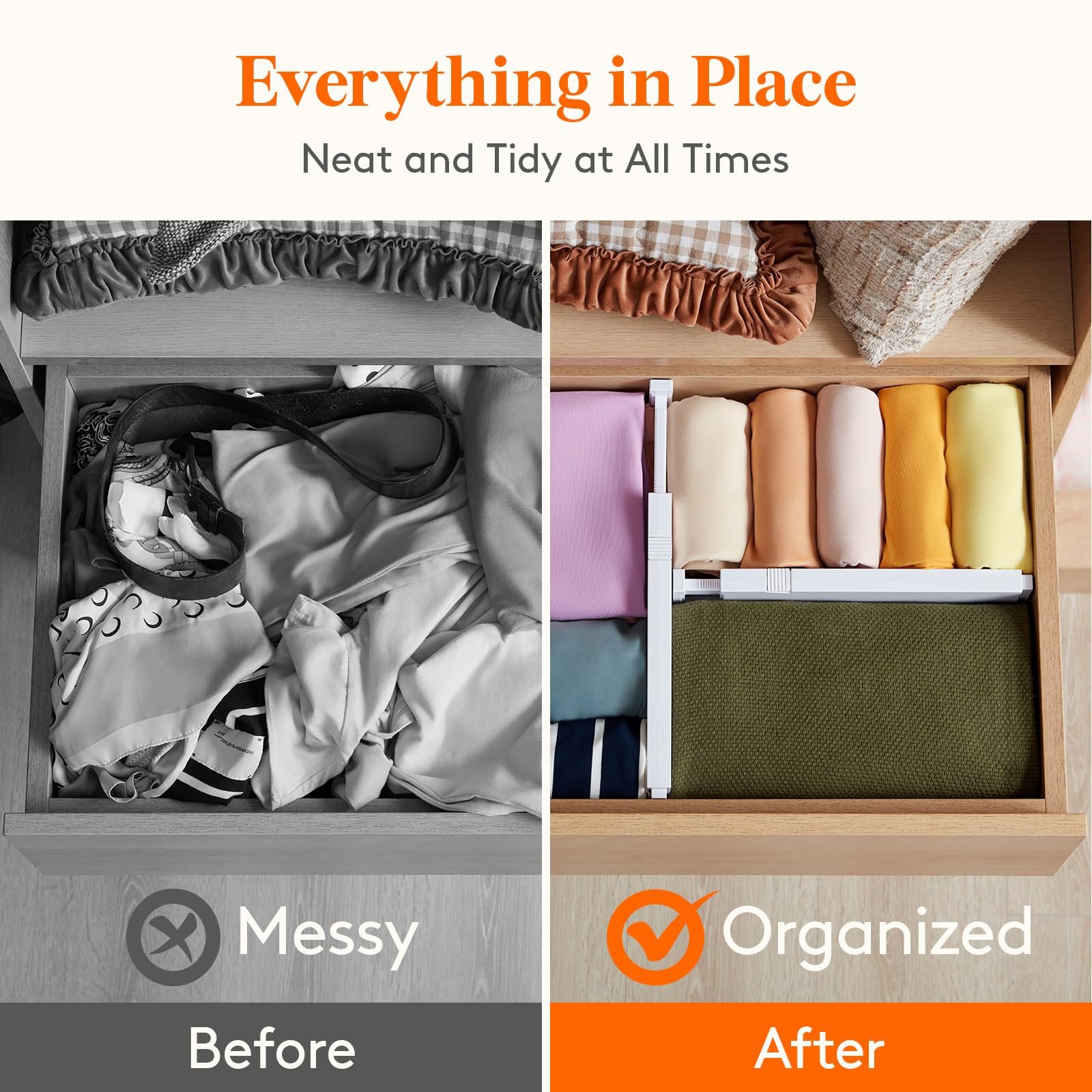 Lifewit 5 Pack Drawer Dividers 4" High, 11-17" Adjustable Dresser Drawer Organizers for Clothes, Expandable Dresser Separators in Bedroom/Bathroom/Kitchen/Vanity/Office Organization and Storage, White - Image 6