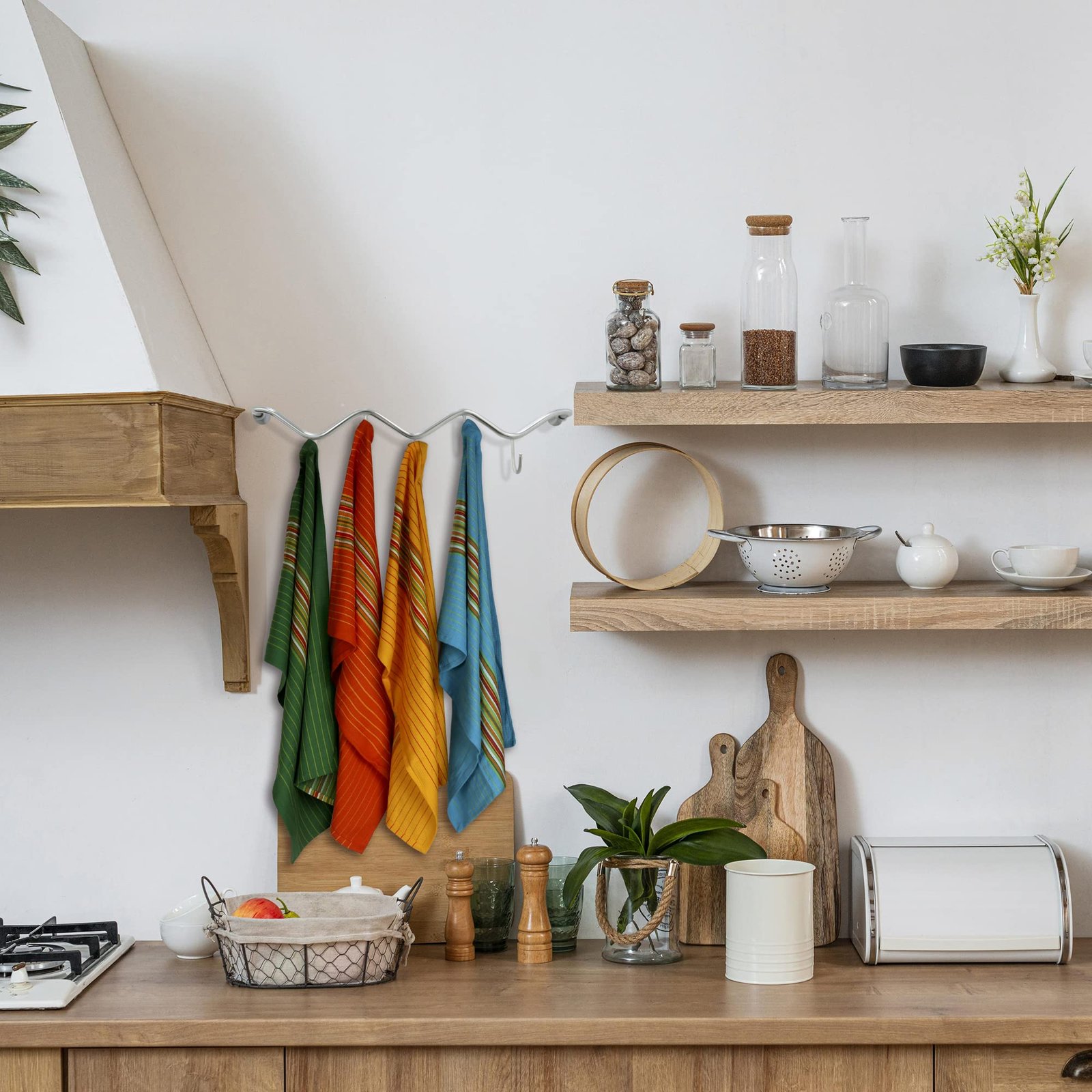 Urban Villa Salsa Stripe Kitchen Towels 100% Cotton Dish Towels for Kitchen Multi Color Highly Absorbent Multi-Purpose Waffle Dish Cloths for Cleaning Soft Hand Bar Towels 20x30 Inches (Set of 12) - Image 2