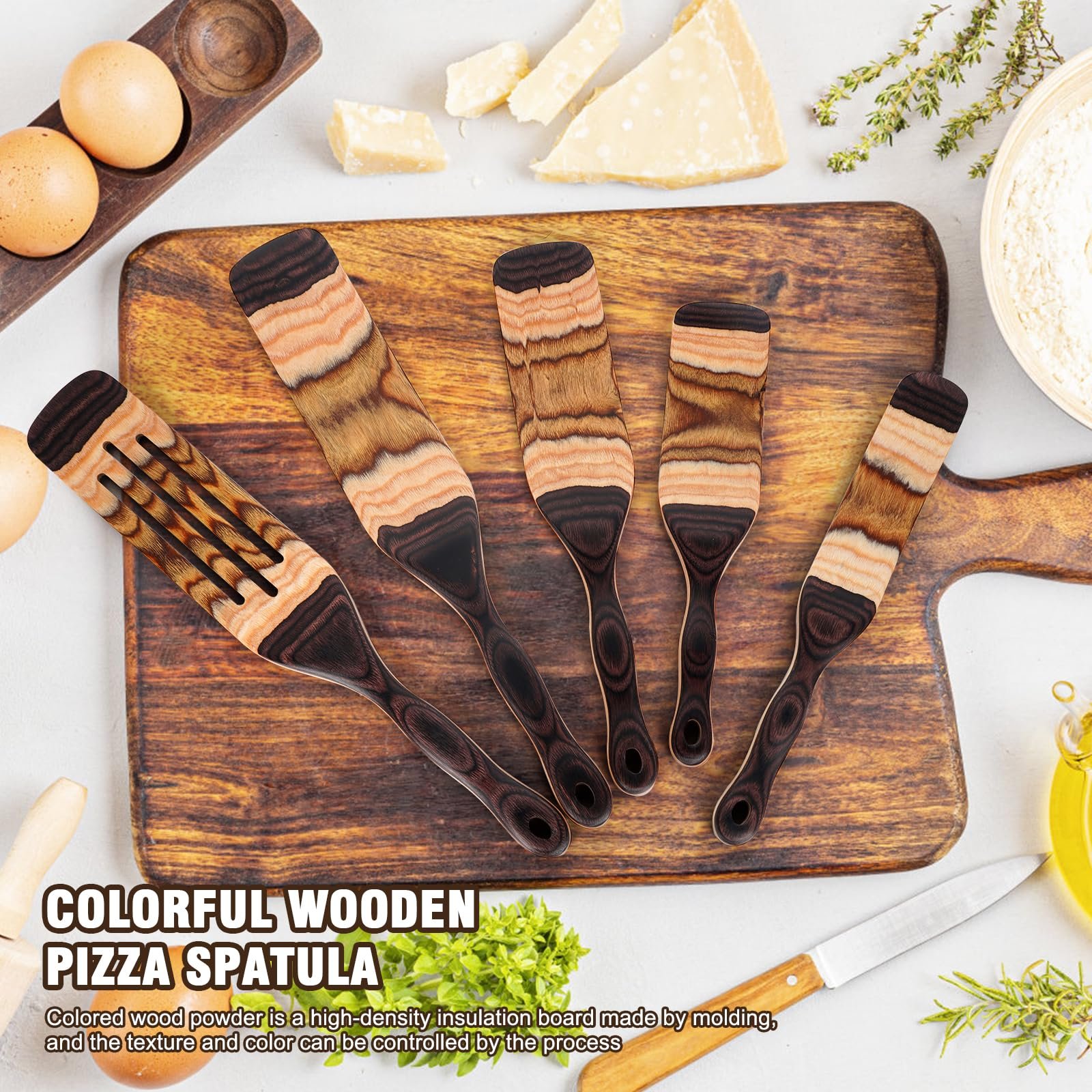 Spurtle Set, Wooden Utensils for Cooking, Kitchen Utensils Set, Pakkawood Kitchen Cooking Utensils Set, Apartment Essentials Wood Serving Spatula spoon, Home & kitchen Gift for Women & Men - Image 4
