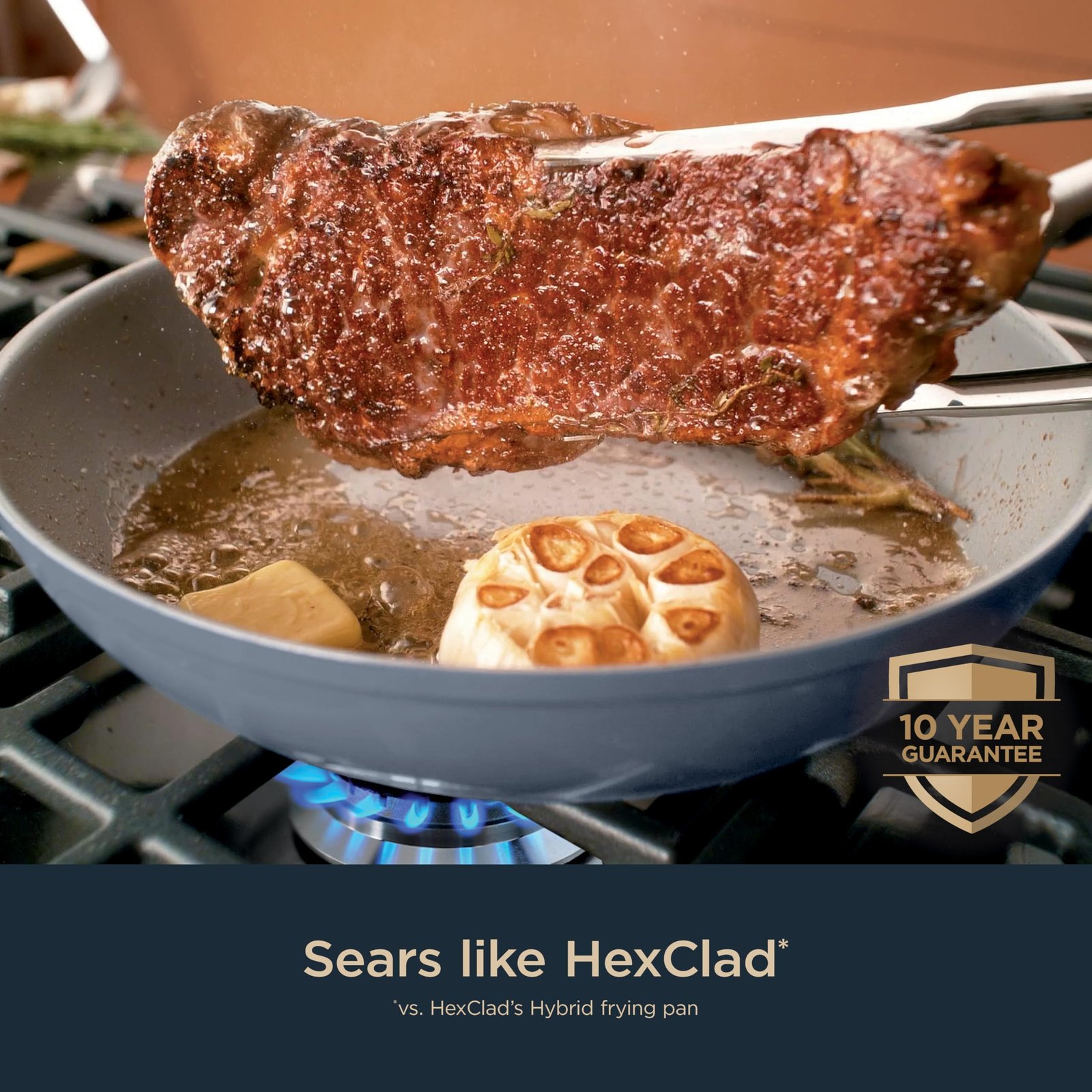 Ninja Ceramic Pro 14Pc Cookware Set, NonStick Pots & Pans Set, PTFE Free, Stainless Steel Handles, Stove to Oven Safe, All Stovetops & Induction Compatible, Midnight Blue, CW39014MM - Image 6