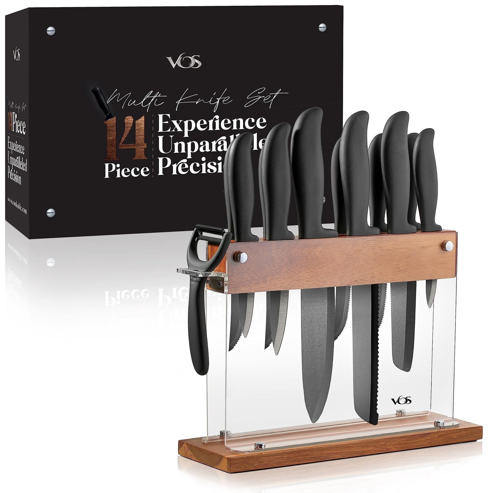 Vos Ceramic Knife Set With Block - 13-Piece Ceramic Knives Set For Kitchen, Includes Chef, Santoku, Bread Knives, Steak Knives, Peeler & Elegant Wooden Block - Ultra-Sharp, Dishwasher safe,Lightweight - Image 2