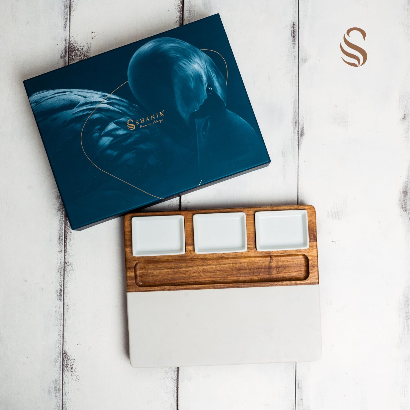 Shanik Wood - Marble Cheese Board Set with 3 Ceramic Bowls - Stainless Steel Cutlery Set, Charcuterie Board Set & Gift for Any Occasion (Without Engraving) - Image 2