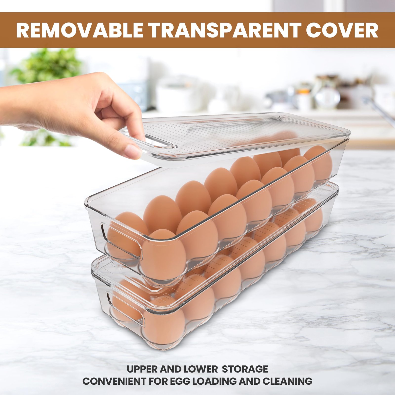Utopia Home Egg Container With Lid and Handle for Refrigerator Organization- Pack of 2 - Clear Stackable Egg Holder for Kitchen or Pantry Organizers and Storage - Image 3