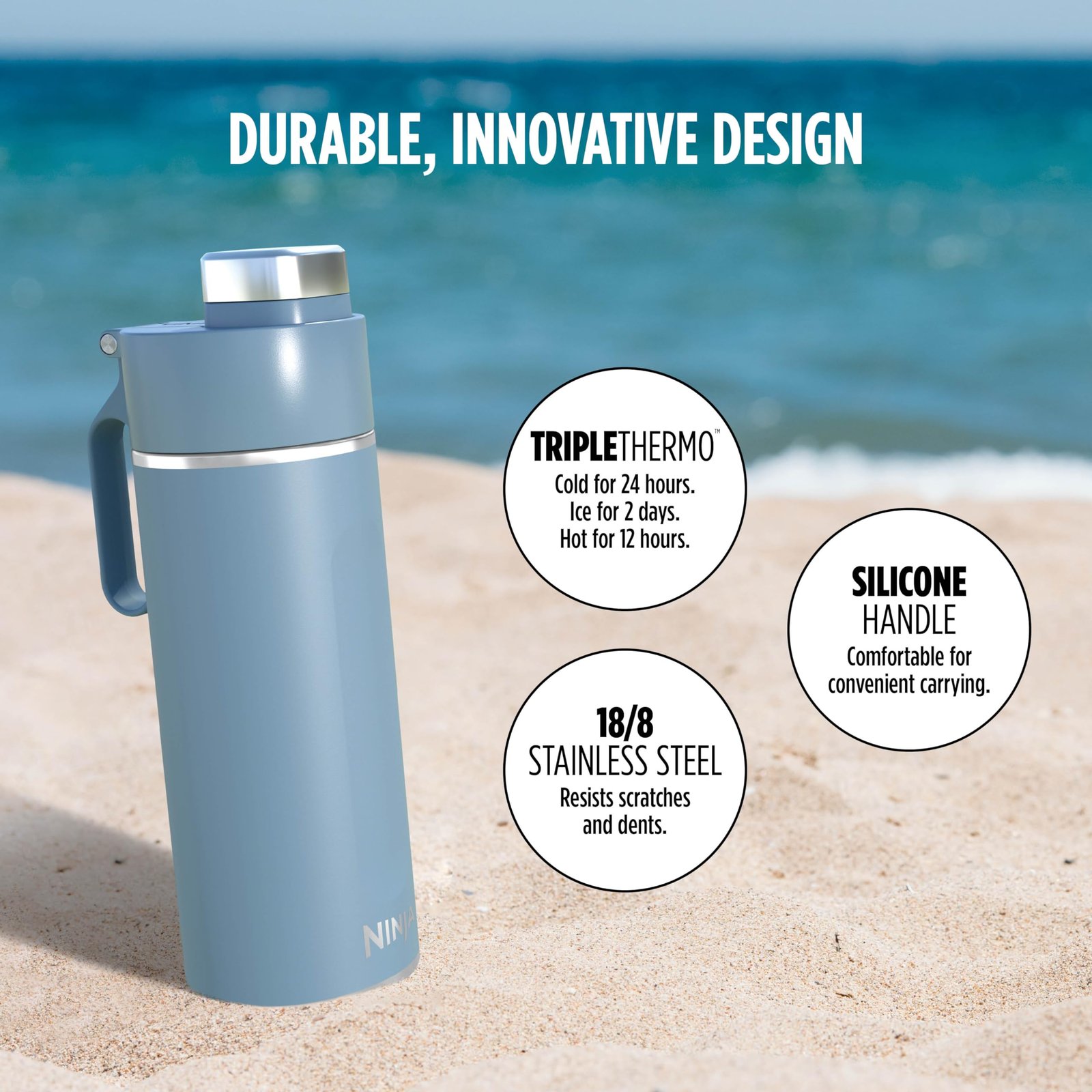Ninja DW2401BL Thirsti 24oz Travel Water Bottle, For Carbonated Sparkling Drinks, Colder and Fizzier Longer, Leak Proof, 24 Hrs Cold, Dishwasher Safe, Stainless Steel Insulated Tumbler, Storm Blue - Image 7