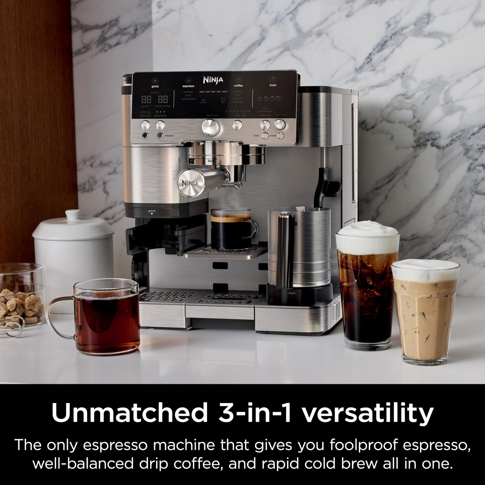 Ninja | Espresso Machine and Drip Coffee Maker| Luxe Café Premier Series | Integrated Coffee Grinder, Milk Frother, Assisted Tamper & Built-In Espresso Accessory Storage | Stainless Steel | ES601 - Image 11