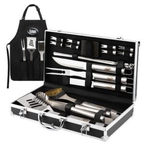 Kaluns Grilling Accessories, Birthday Gifts for Men Grilling Gifts, Heavy Duty Stainless Steel BBQ Grill Tools Set for Outdoor Grill with Aluminum Case and Apron, Husband Dad Gifts for Christmas