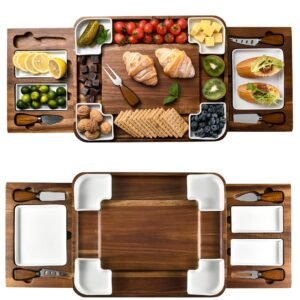 Shanik Upgraded Acacia Cheese Board Set, Square Shaped Charcuterie Set, Cheese Platter, Handcrafted Design and Stainless Steel Cutlery Set - Gift for Any Occasion No Engraving