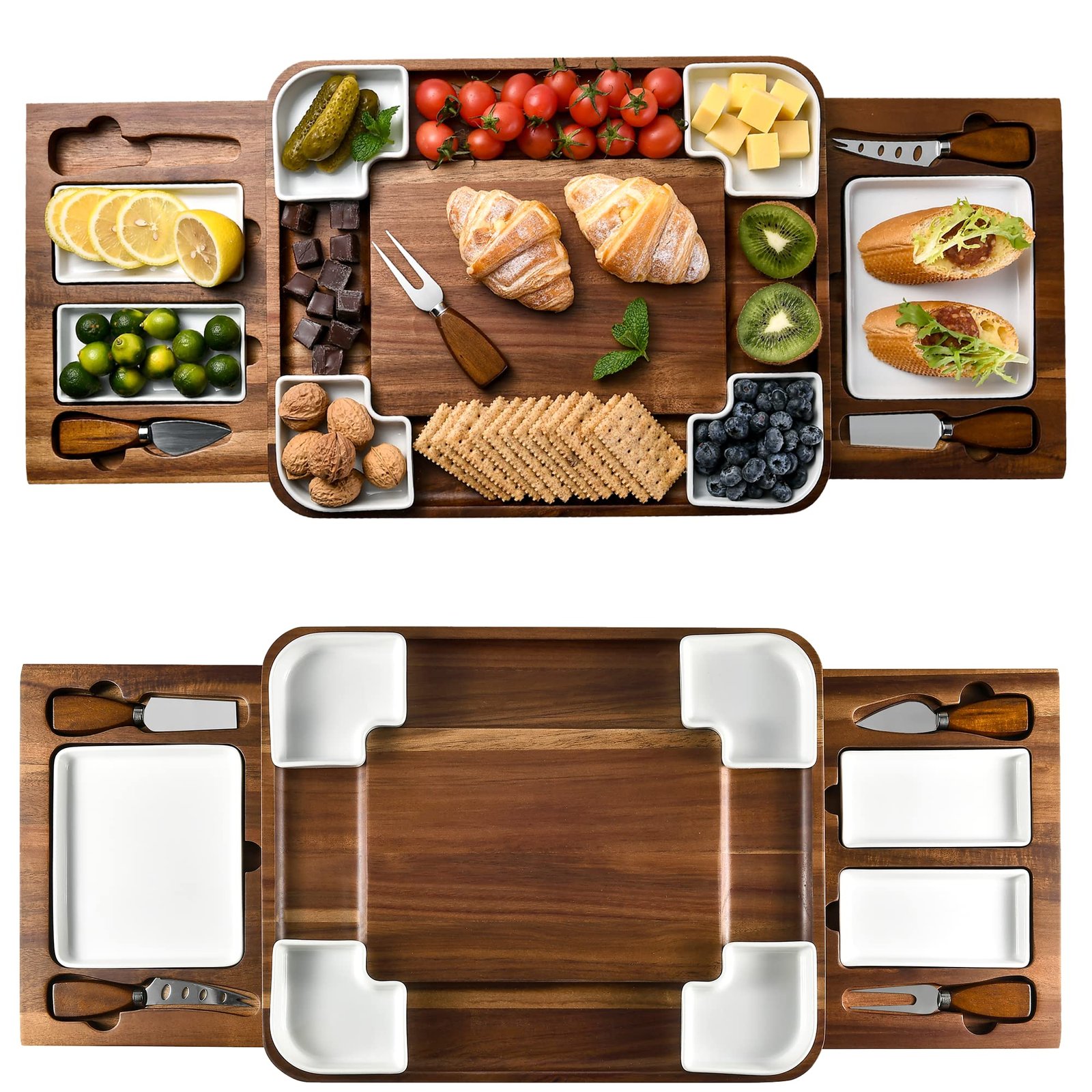 Shanik Upgraded Acacia Cheese Board Set, Square Shaped Charcuterie Set, Cheese Platter, Handcrafted Design and Stainless Steel Cutlery Set - Gift for Any Occasion No Engraving