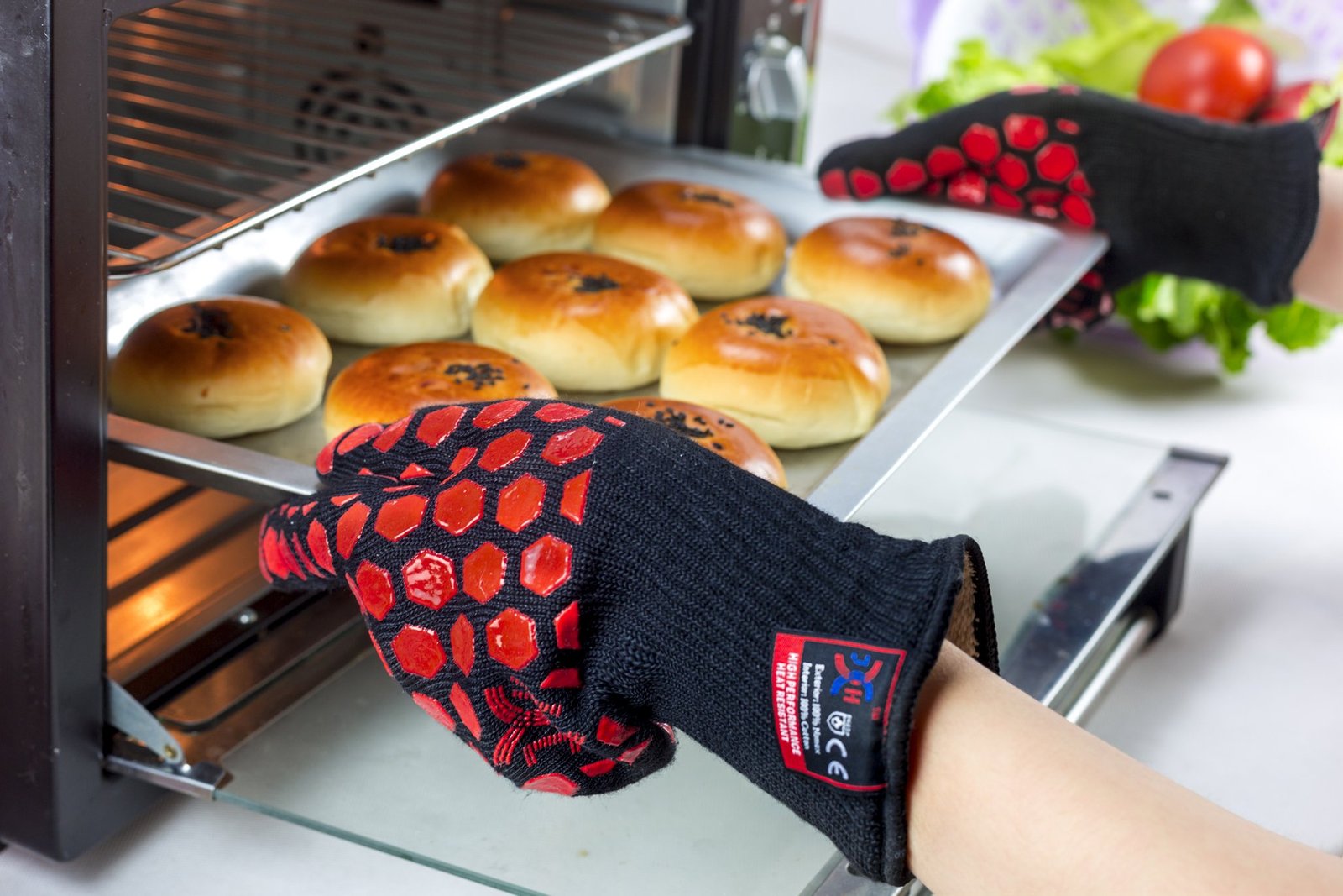 J H Heat Resistant Oven Glove:EN407 Certified 932 °F, 2 Layers Silicone Coating, Oven Mitts for Cooking, Kitchen, Fireplace,Camping, Grilling - Image 6