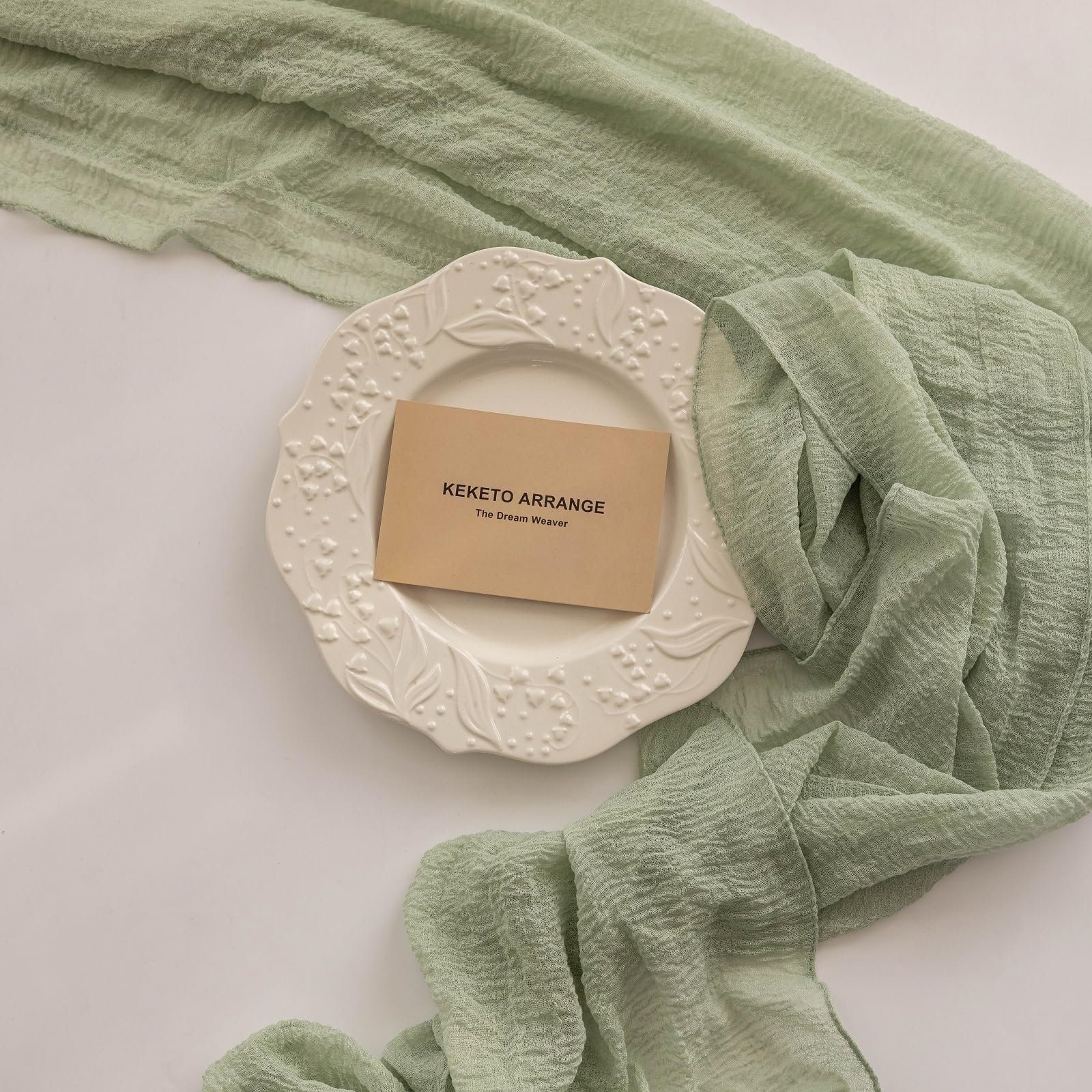 Keketo Sage Green Table Runner Cheesecloth 120 Inch 10 FT Rustic Boho Cheese Cloth Table Runner for Wedding Baby Shower Bridal Shower Sheer Gauze Centerpiece Summer Home Decorations - Image 4