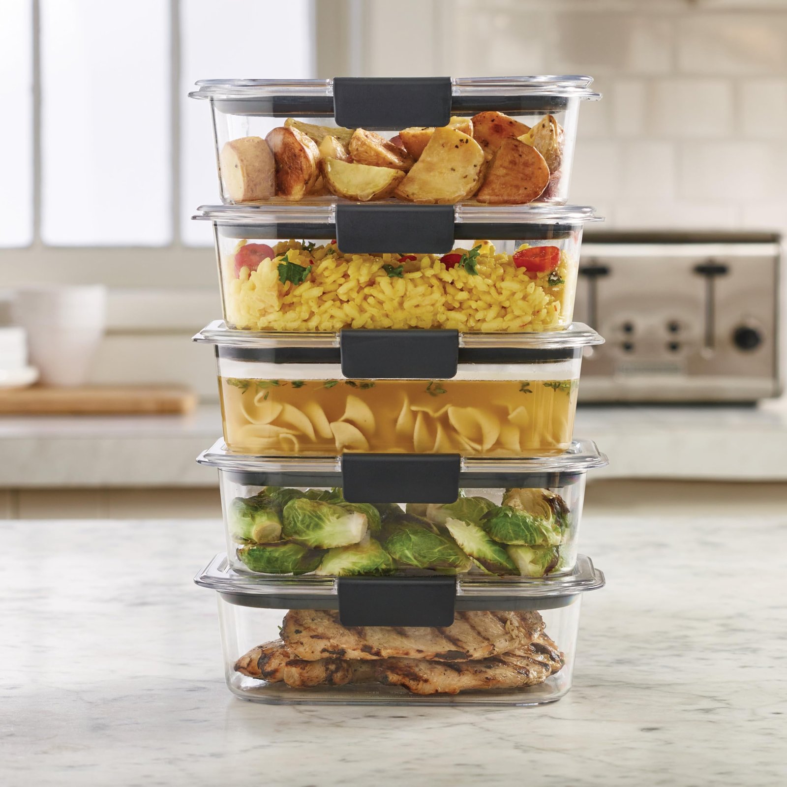 Rubbermaid Brilliance Food Storage Containers BPA Free Airtight Lids Ideal for Lunch Meal Prep & Leftovers Set of 5 (3.2 Cup) - Image 3