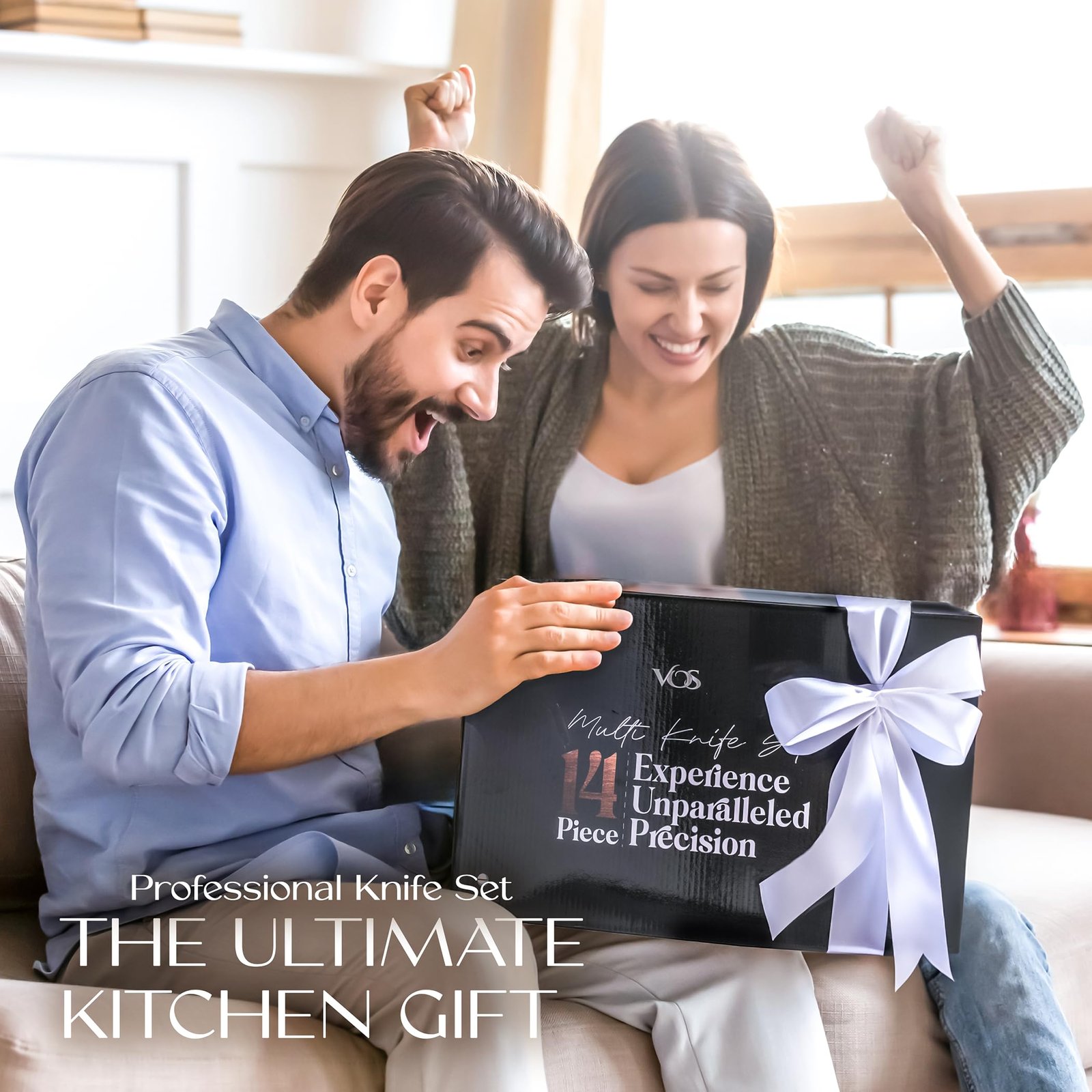 Vos Ceramic Knife Set With Block - 13-Piece Ceramic Knives Set For Kitchen, Includes Chef, Santoku, Bread Knives, Steak Knives, Peeler & Elegant Wooden Block - Ultra-Sharp, Dishwasher safe,Lightweight - Image 3