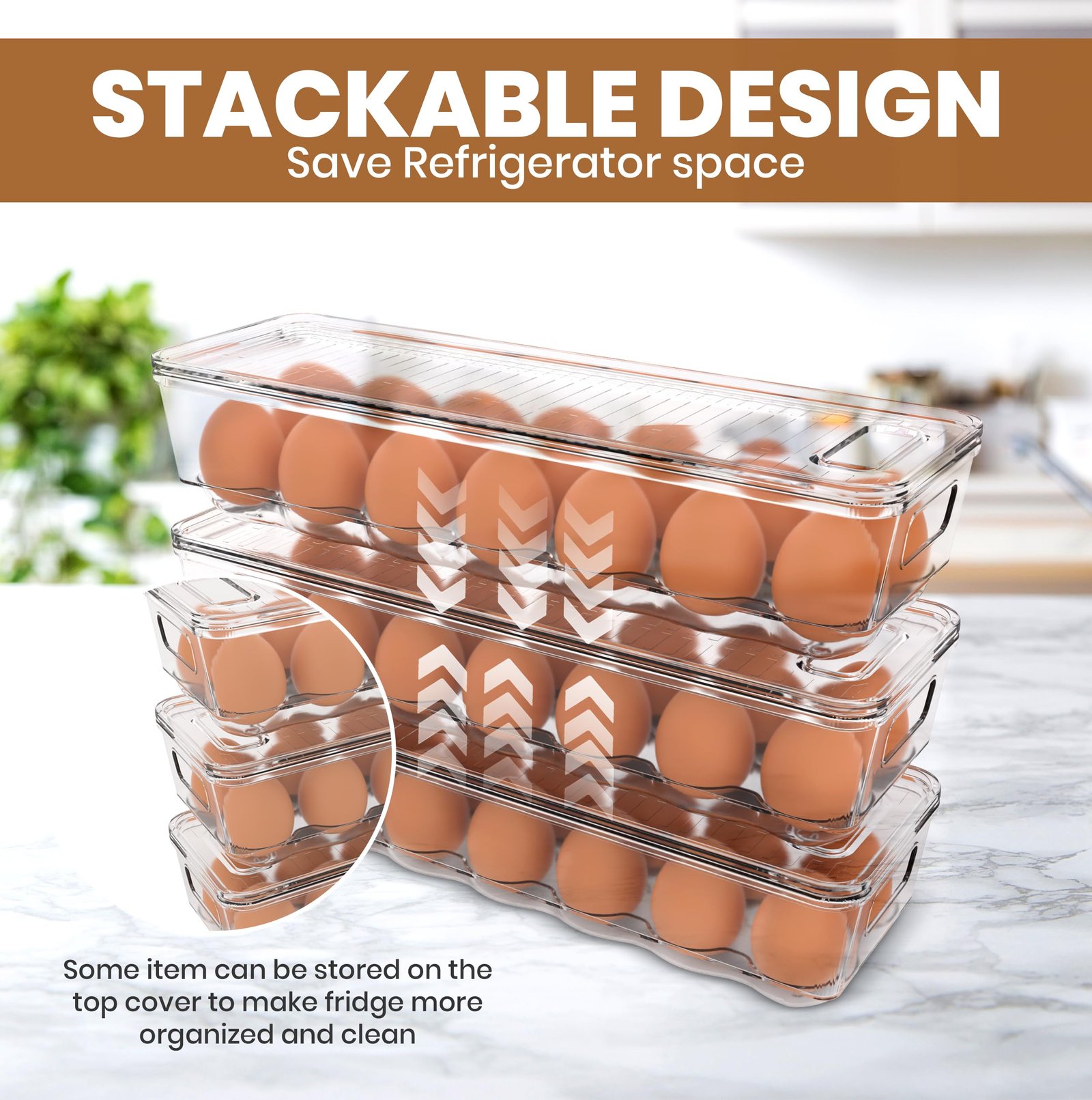 Utopia Home Egg Container With Lid and Handle for Refrigerator Organization- Pack of 2 - Clear Stackable Egg Holder for Kitchen or Pantry Organizers and Storage - Image 4