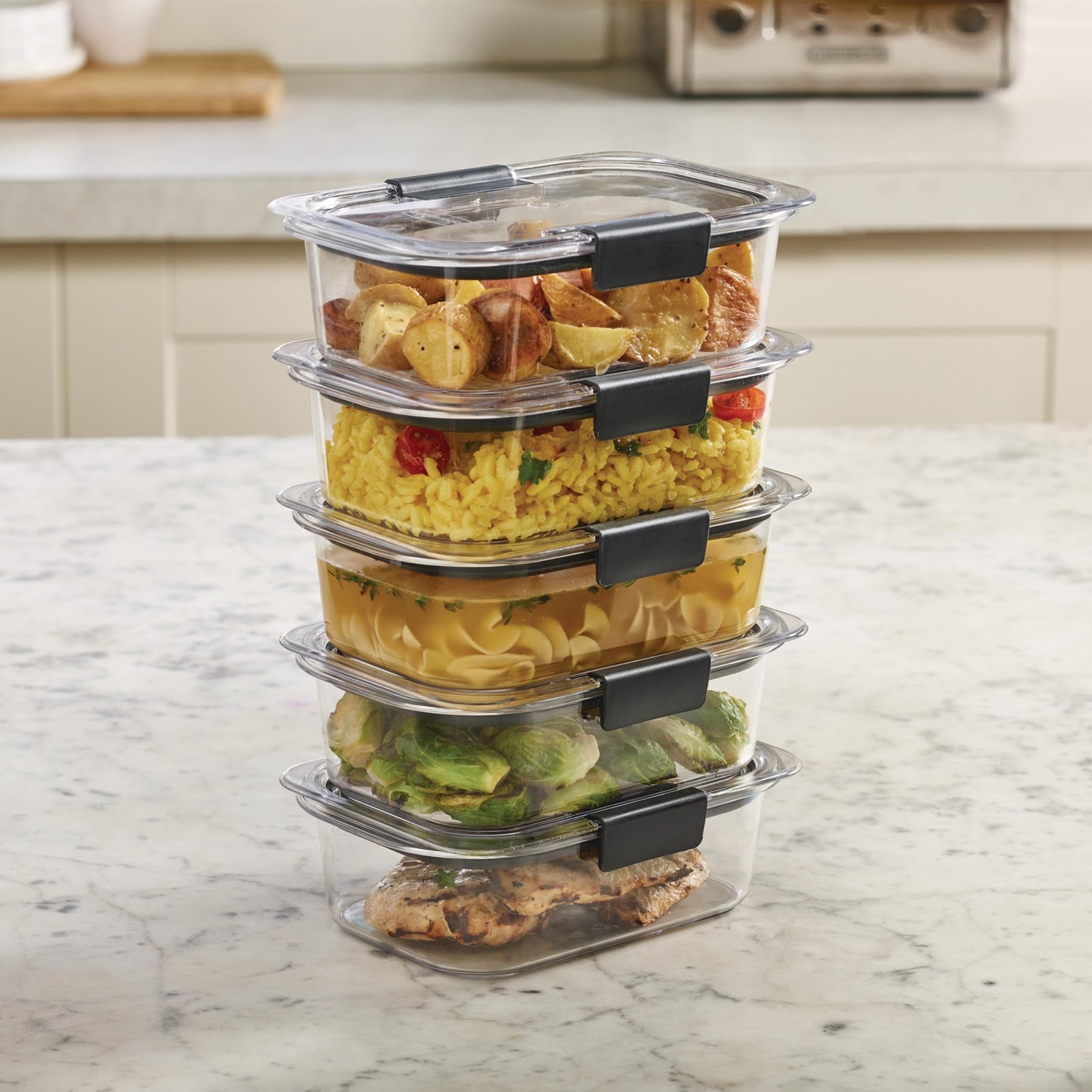 Rubbermaid Brilliance Food Storage Containers BPA Free Airtight Lids Ideal for Lunch Meal Prep & Leftovers Set of 5 (3.2 Cup) - Image 2