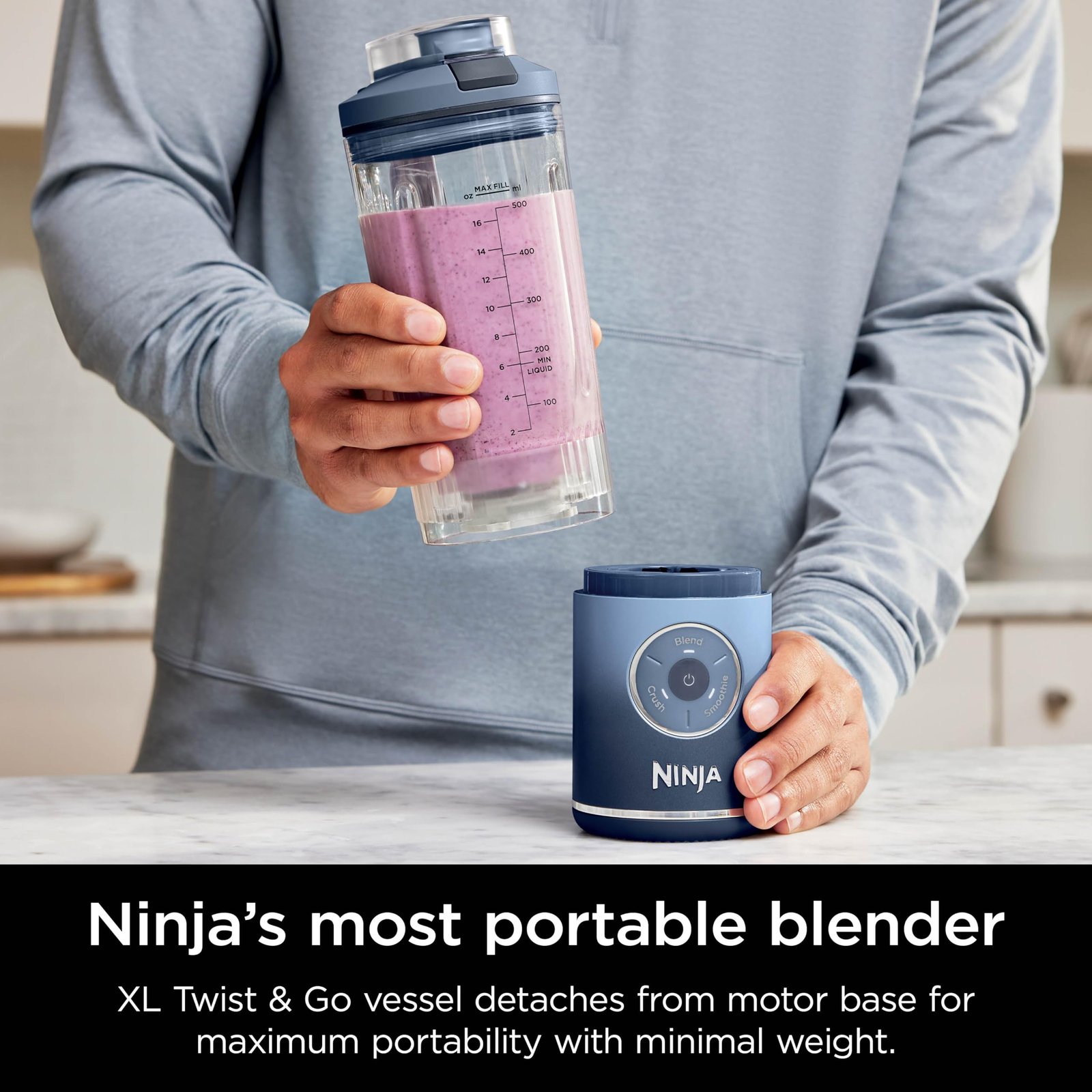 Ninja Blast Max, Portable Blender + Twist & Go, Personal Smoothie, Blend, Ice Crush, 3 Programs, Cordless, 22 oz removable Vessel, Dishwasher Safe, Leakproof, Navy, BC251NV - Image 9