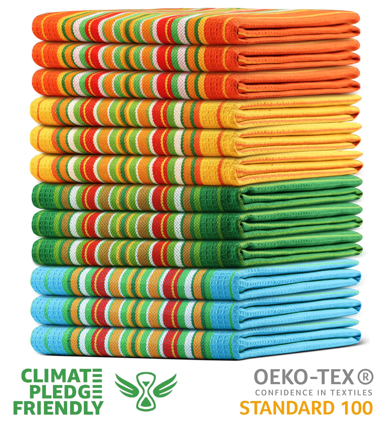 Urban Villa Salsa Stripe Kitchen Towels 100% Cotton Dish Towels for Kitchen Multi Color Highly Absorbent Multi-Purpose Waffle Dish Cloths for Cleaning Soft Hand Bar Towels 20x30 Inches (Set of 12) - Image 8