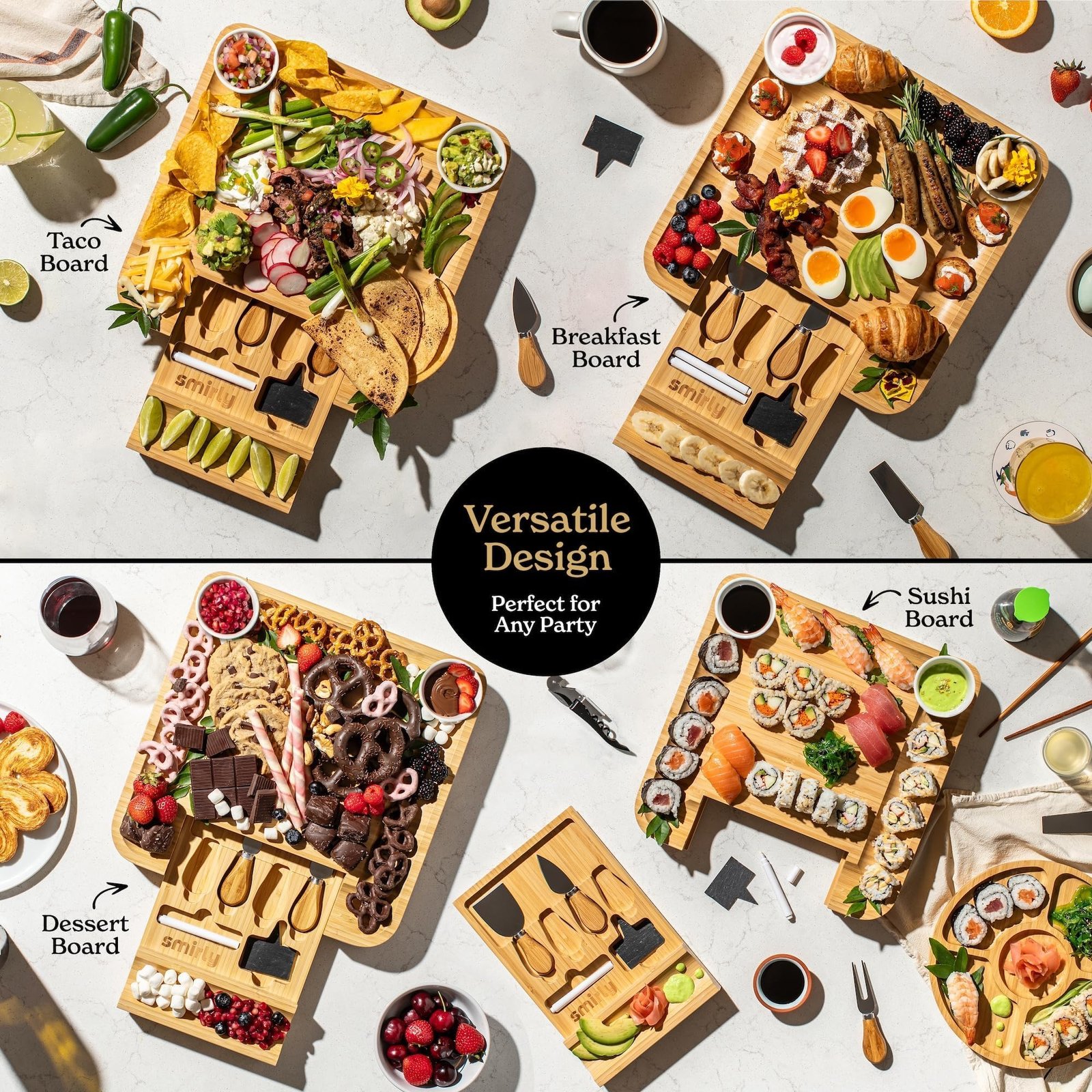 SMIRLY Charcuterie Board Set - Large Bamboo Cheese Board for Serving - House Warming Gifts New Home, Wedding & Bridal Shower Gift, Birthday Gift for Women - Image 2