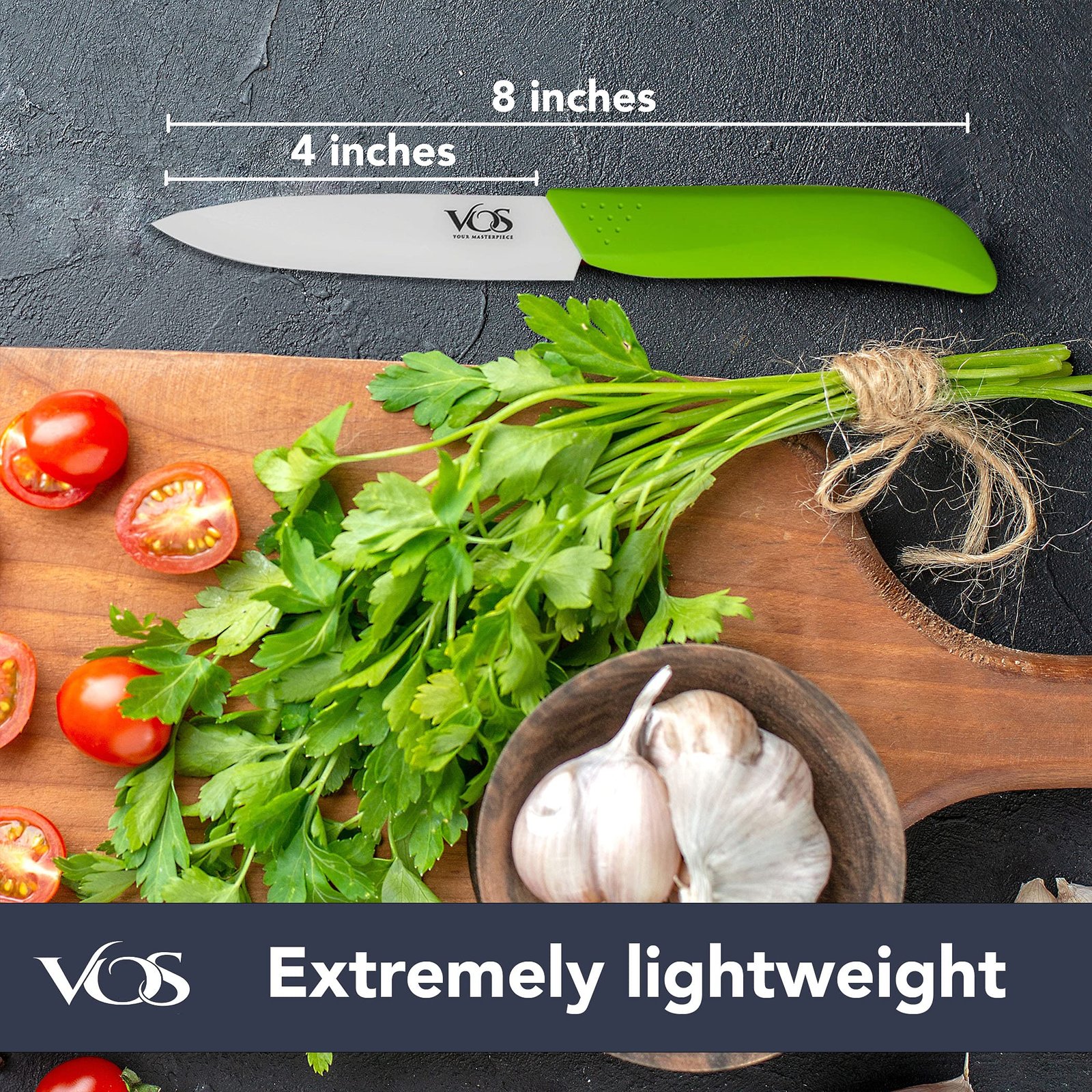 Vos Ceramic Paring Knife - 4 Inch Zirconia Blade With Sheath Cover - Handle Fruit and Vegetables Kitchen Knife (Green) - Image 6