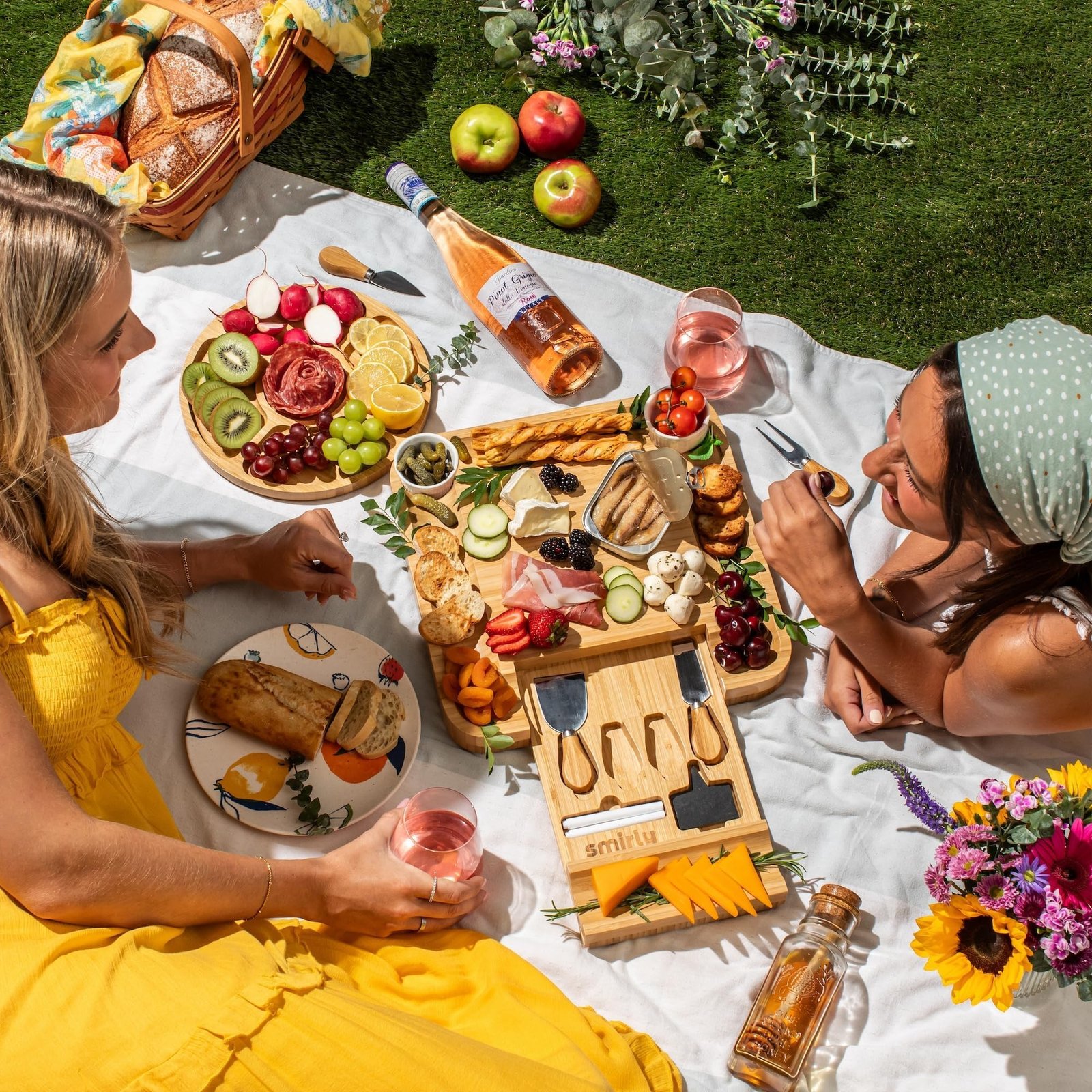 SMIRLY Charcuterie Board Set - Large Bamboo Cheese Board for Serving - House Warming Gifts New Home, Wedding & Bridal Shower Gift, Birthday Gift for Women - Image 6