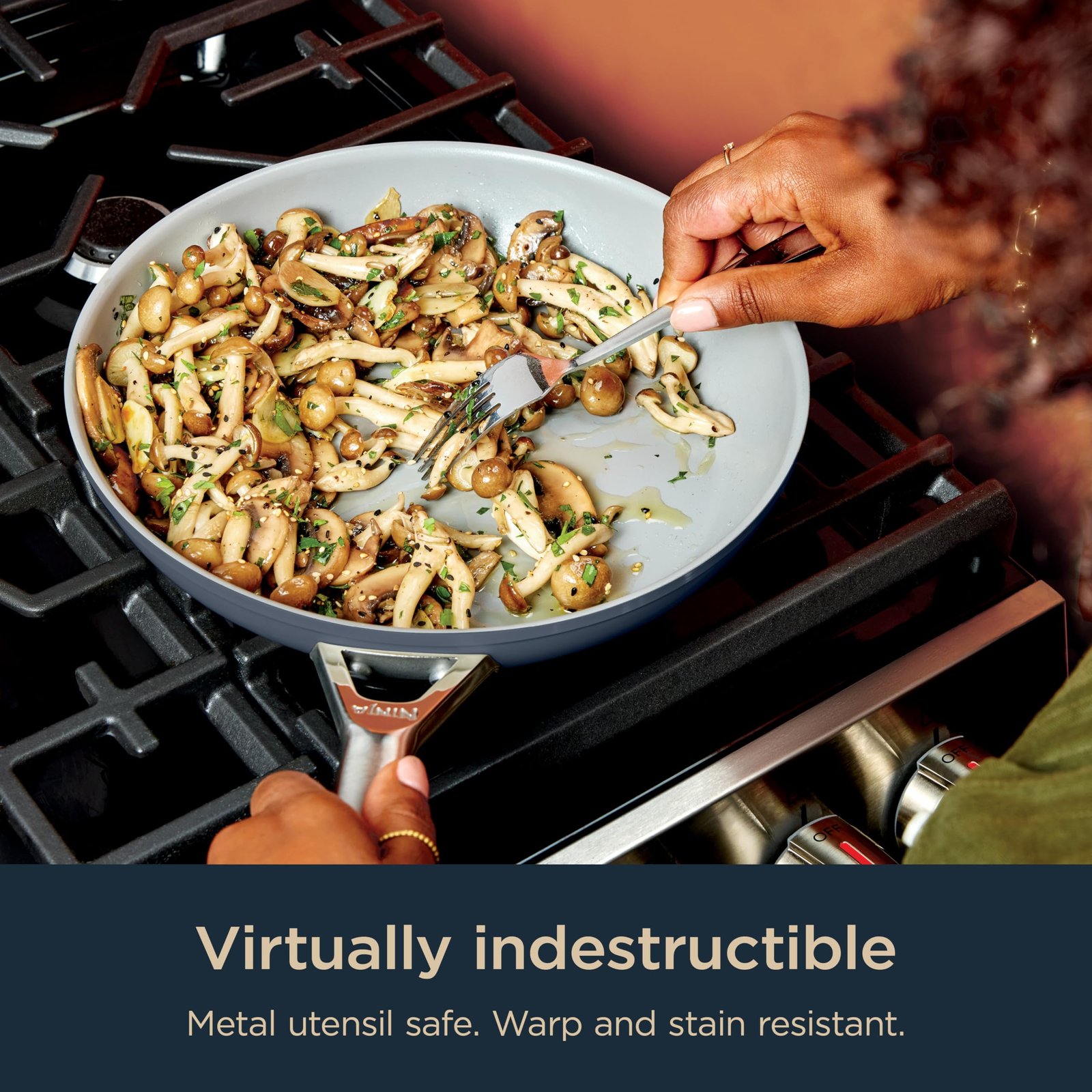 Ninja Ceramic Pro 14Pc Cookware Set, NonStick Pots & Pans Set, PTFE Free, Stainless Steel Handles, Stove to Oven Safe, All Stovetops & Induction Compatible, Midnight Blue, CW39014MM - Image 9