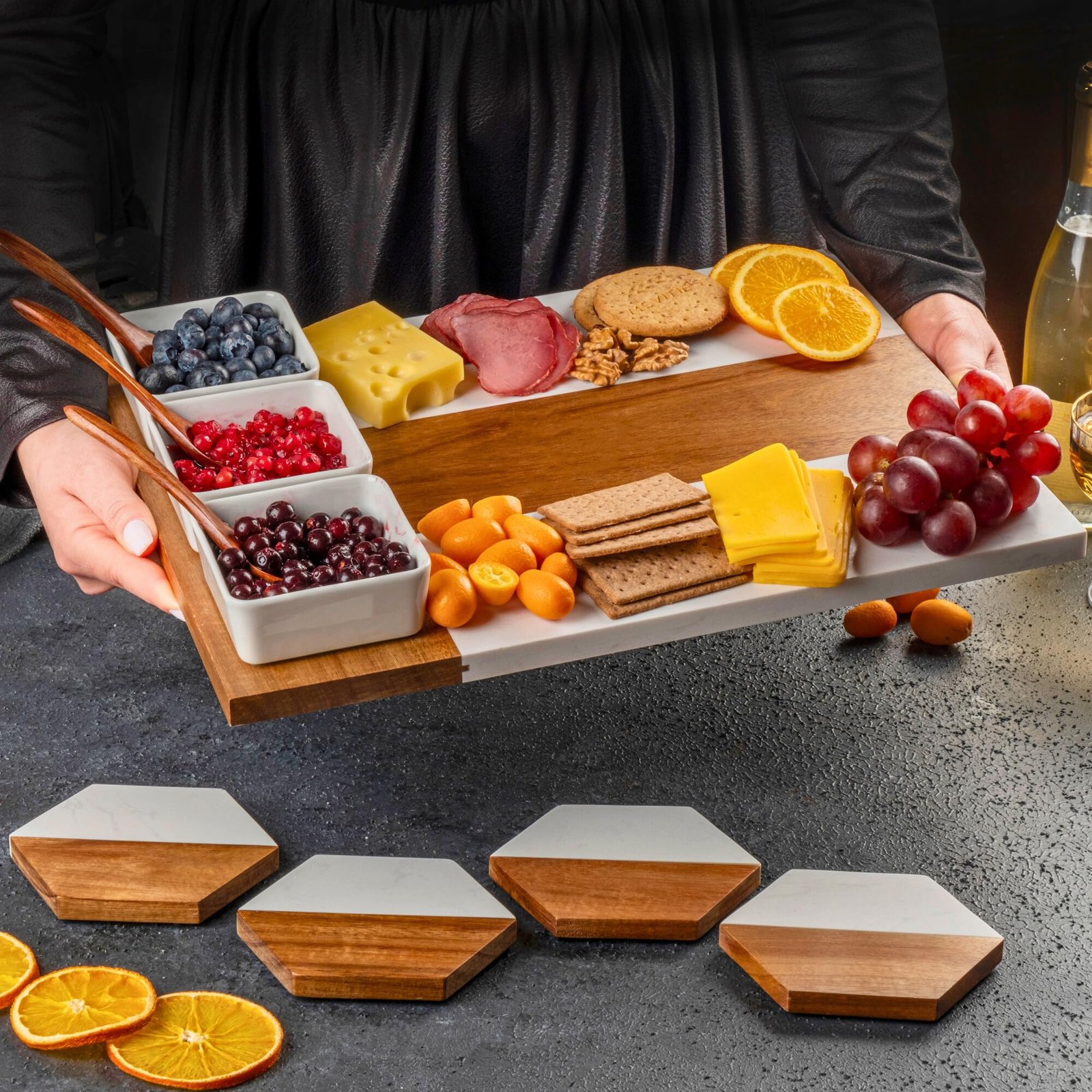 Personalized Charcuterie Board - Custom Engraved Wooden Marble Cheese Boards for Bridal Shower, Wedding, Housewarming, Birthday & Anniversary Gifts - Perfect Gift for Couples & Women - Image 5