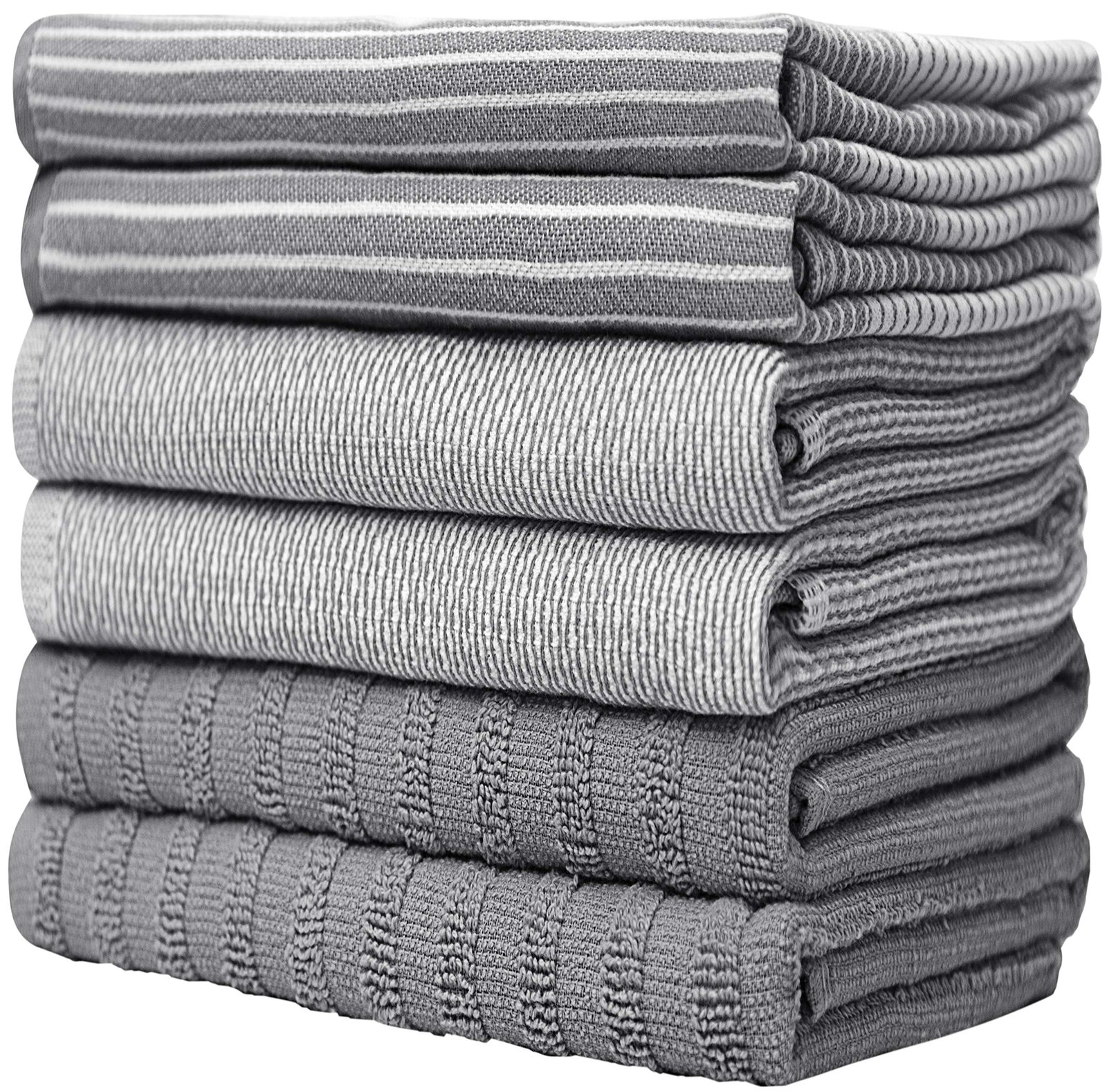 Premium Kitchen Towels (20”x 28”, 6 Pack) | Large Cotton Kitchen Hand Towel | Flat & Terry Dish Cloths | Highly Absorbent Tea Towels Set with Hanging Loop | Gray - Image 2