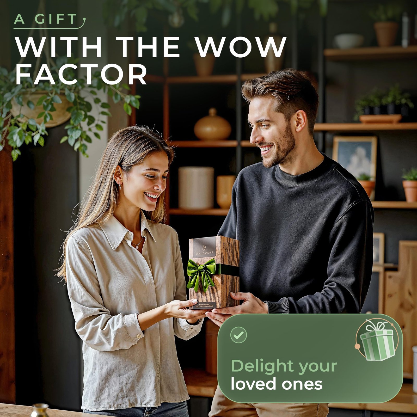 WALDWERK Electric Salt and Pepper Grinder Set (300 mAh Rechargeable Battery) - Salt and Pepper Shakers with Elegant Acacia Wood Stand β Rechargeable Automatic Salt and Pepper Grinder Set - Image 2