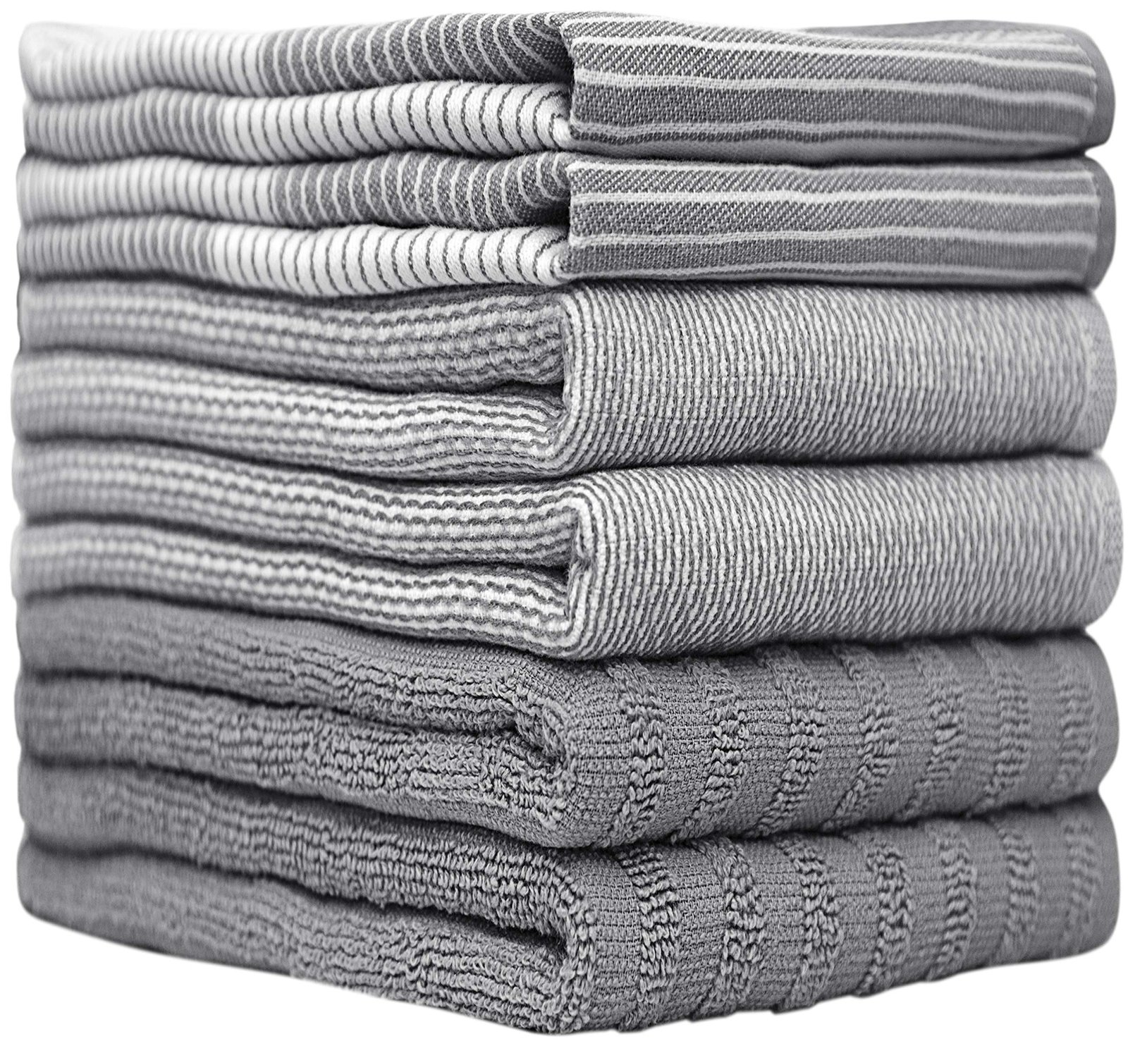 Premium Kitchen Towels (20”x 28”, 6 Pack) | Large Cotton Kitchen Hand Towel | Flat & Terry Dish Cloths | Highly Absorbent Tea Towels Set with Hanging Loop | Gray - Image 6